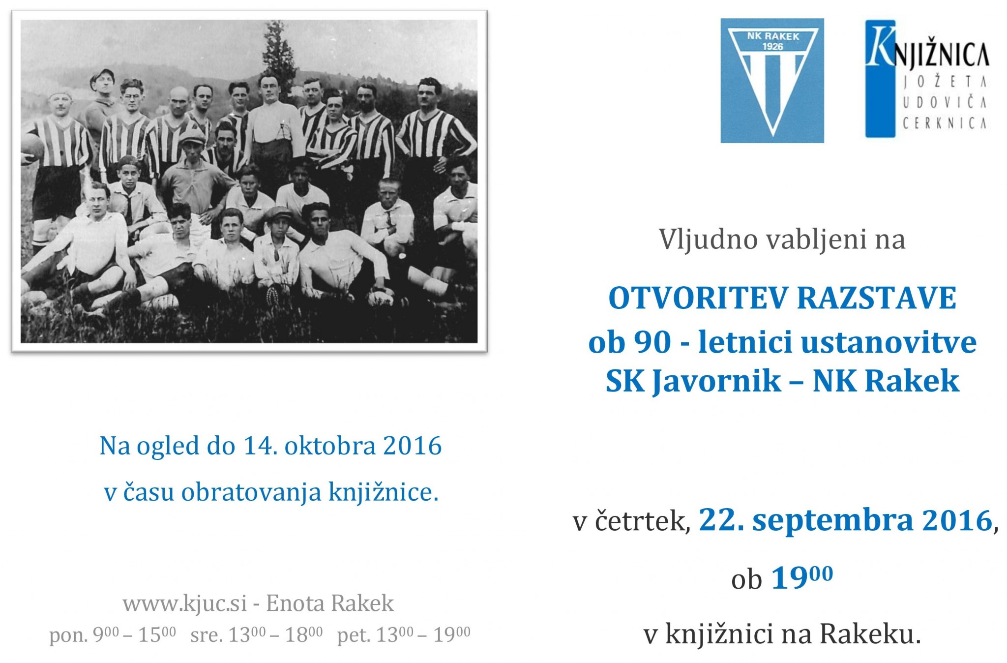 vabilo page 001 - Otvoritev razstave ob 90 - letnici ustanovitve SK Javornik – NK Rakek