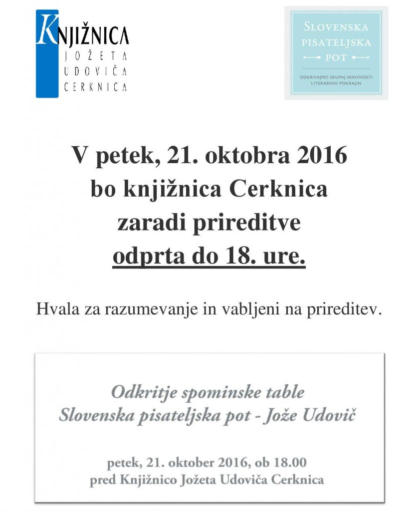 urnik petek page 001a 1 838x1024 - V petek, 21. oktobra 2016 bo knjižnica Cerknica zaradi prireditve odprta do 18. ure.