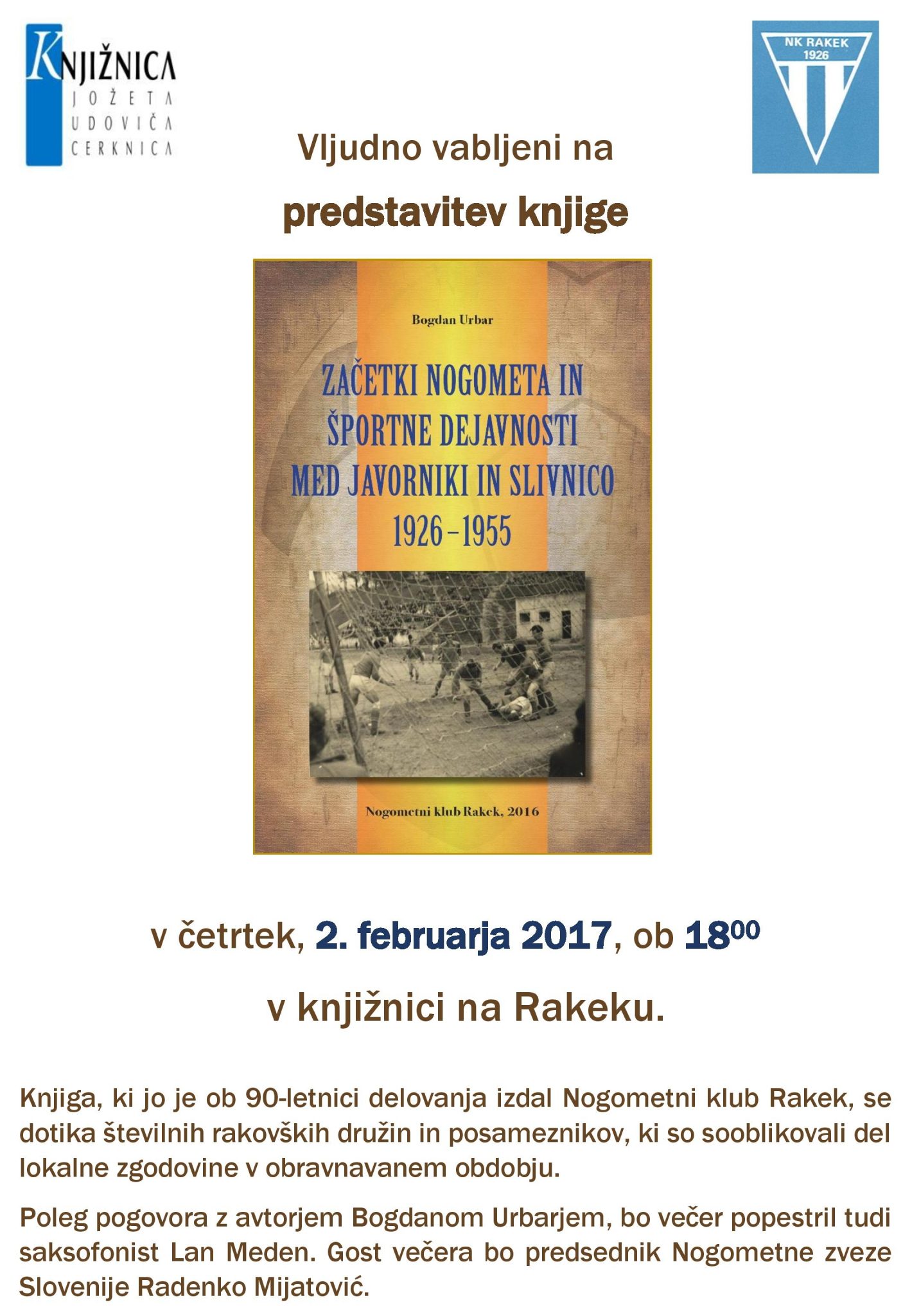 cover 3 - Bogdan Urbar: Začetki nogometa - predstavitev knjige
