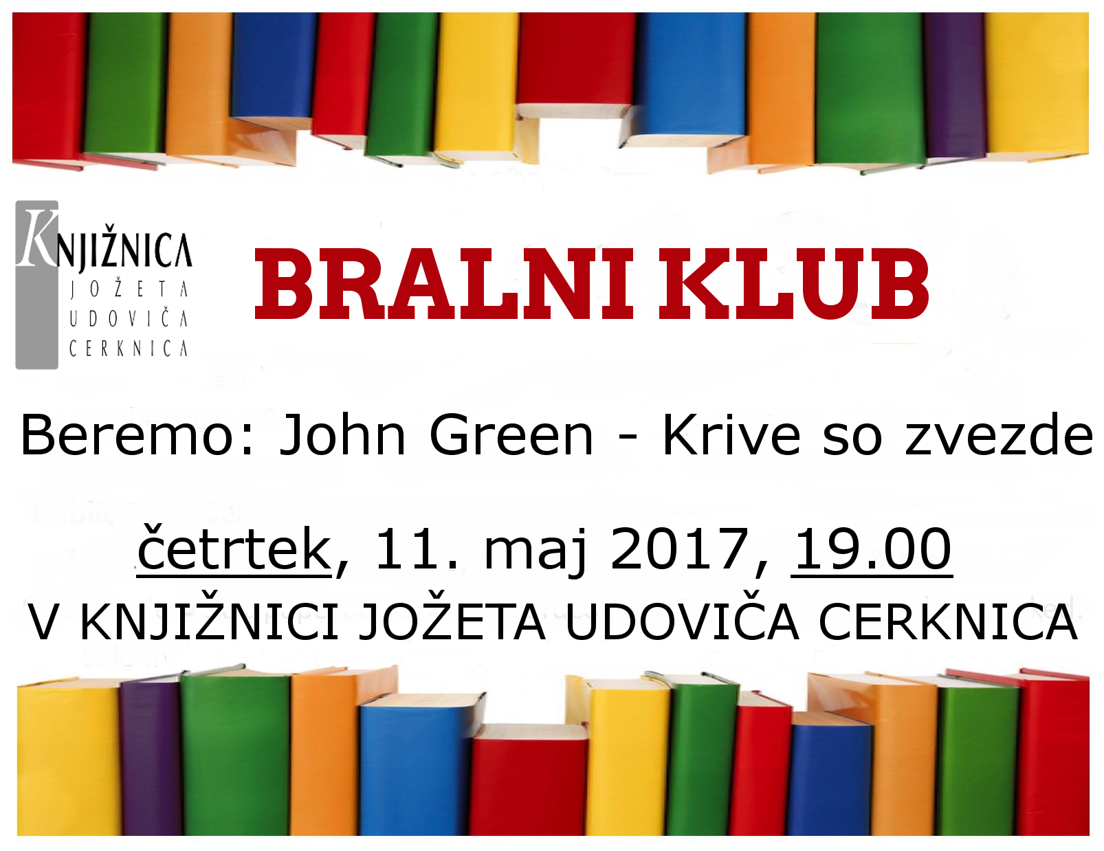 vabilo maj2017 - Bralni klub: John Green - Krive so zvezde