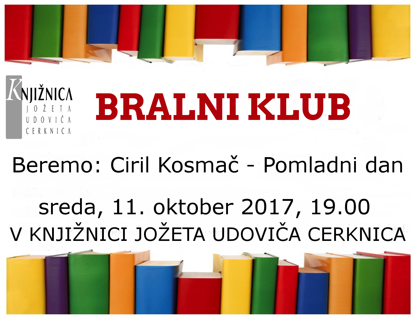 vabilo 2sestanek - Bralni klub: Ciril Kosmač - Pomladni dan