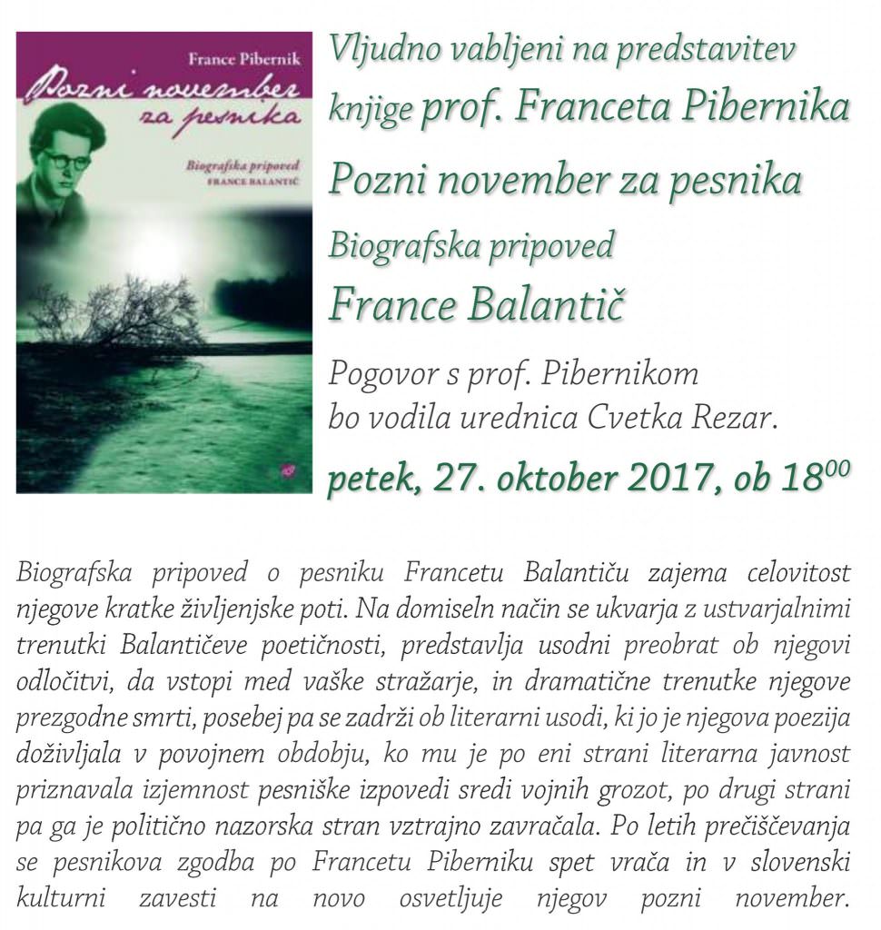 2vabilo 970x1024 - France Pibernik: Pozni november za pesnika. France Balantič