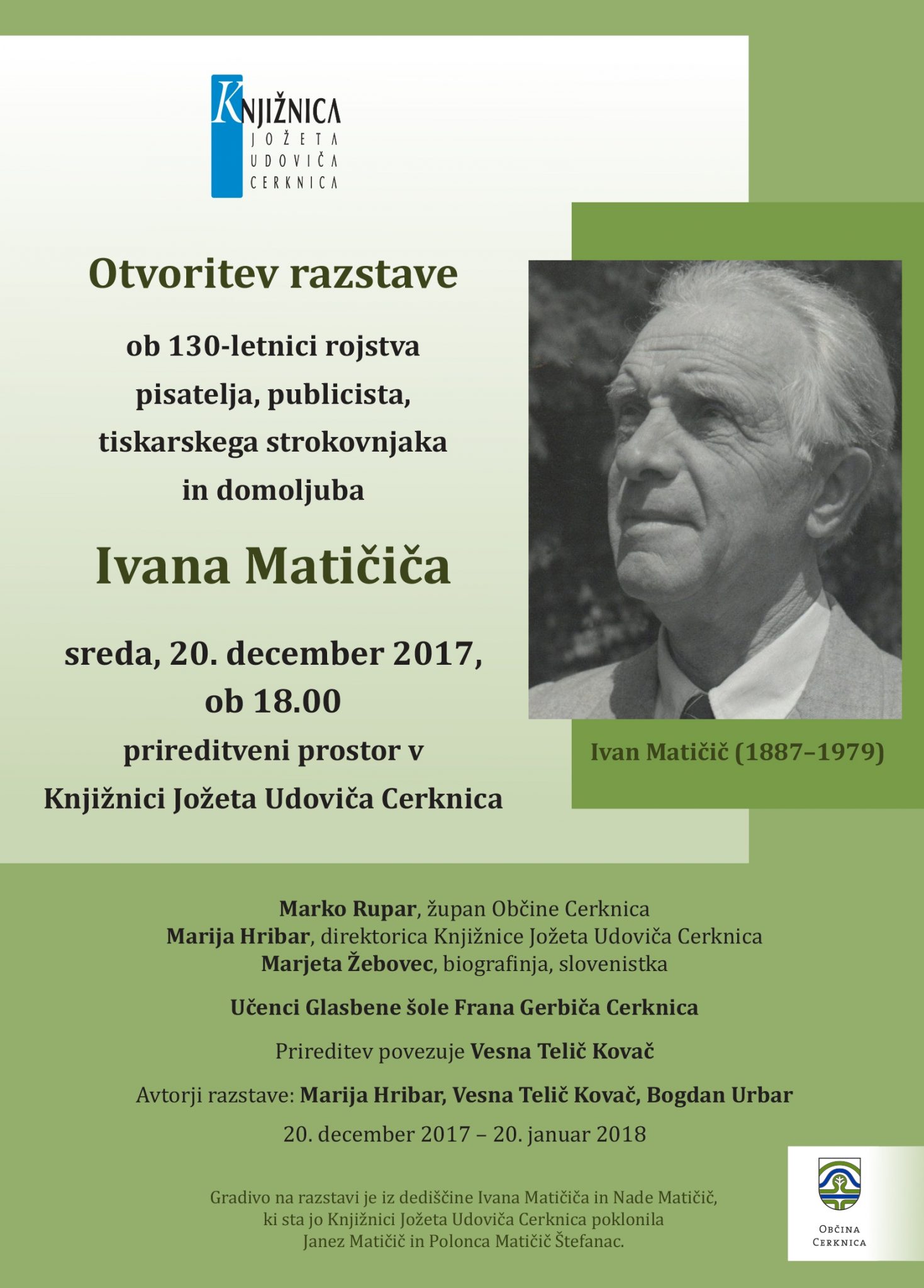 Maticic Ivan vabilo - Ivan Matičič - otvoritev razstave ob 130-letnici rojstva