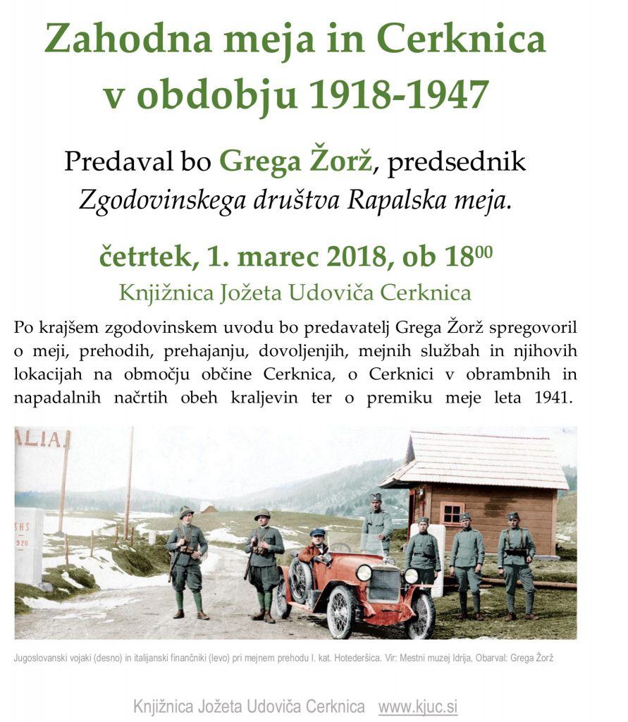 Vabilo Rapalska meja 891x1024 - Grega Žorž: Zahodna meja in Cerknica  v obdobju 1918-1947