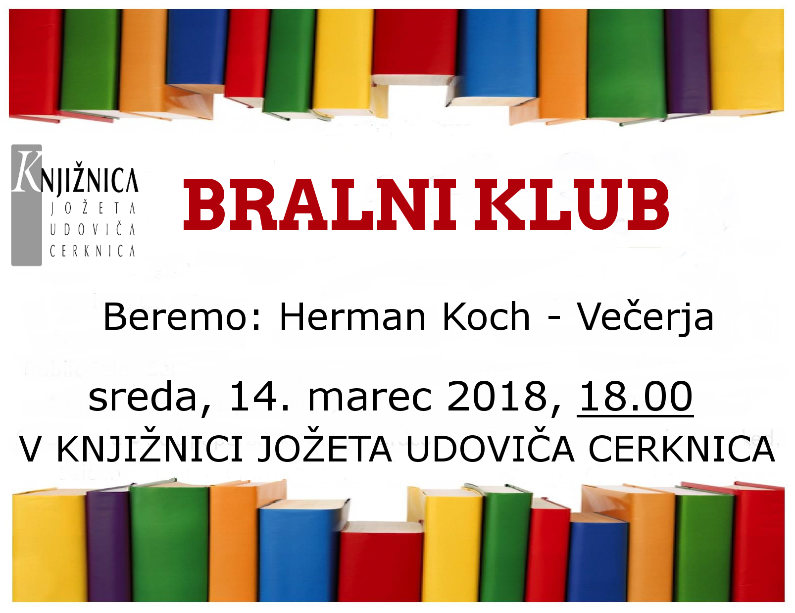 vabilo sestanek marec - Bralni klub: Herman Koch – Večerja