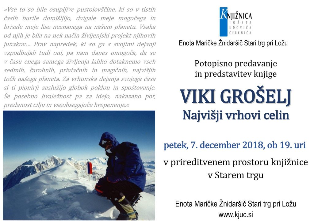 ST Viki Groselj dec2018 1 1024x731 - Viki Grošelj: Najvišji vrhovi celin - potopisno predavanje in predstavitev knjige