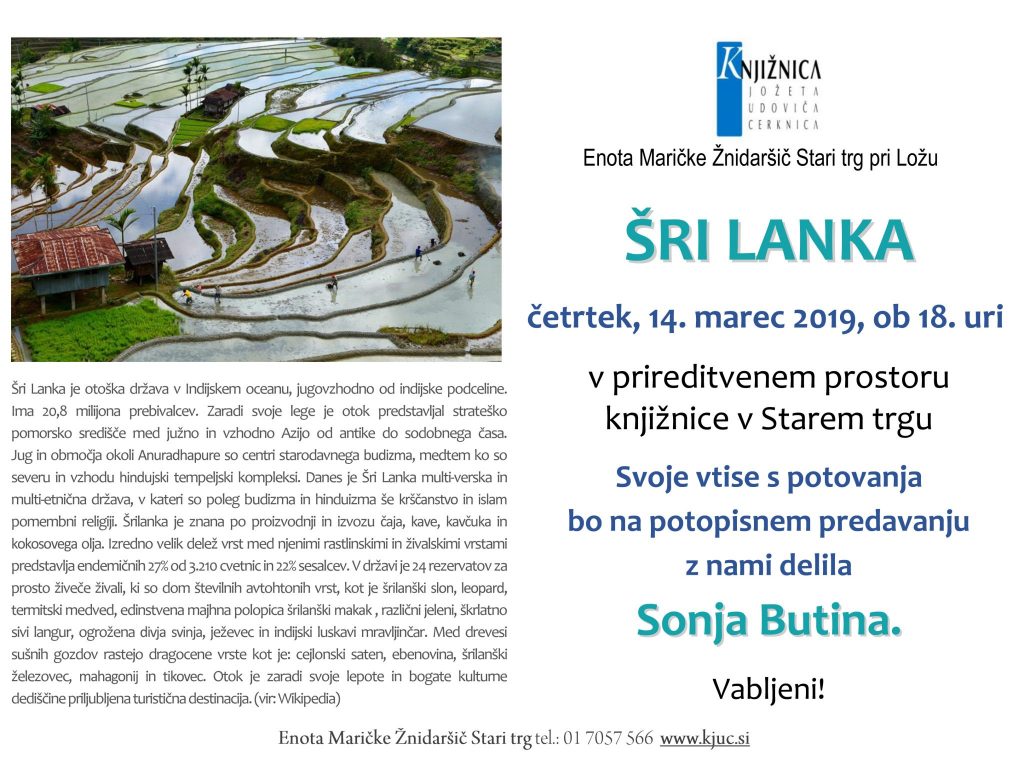 vabilo 1 1024x773 - Sonja Butina: Šri Lanka - potopisno predavanje