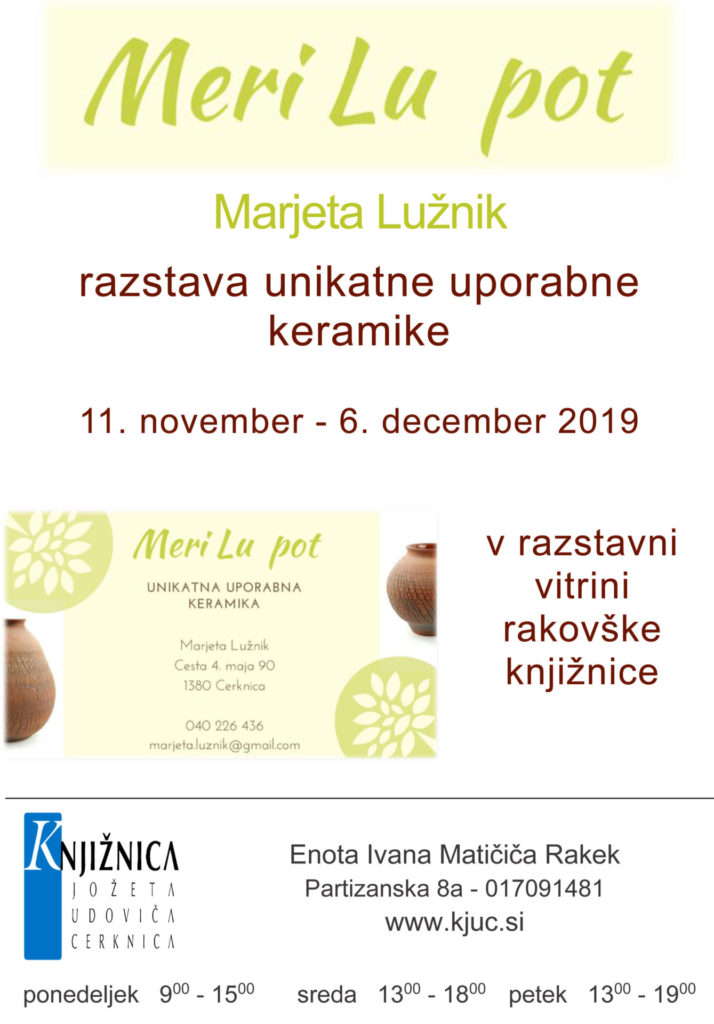 vabilo marjeta 714x1024 - Meri Lu pot - Marjeta Lužnik - razstava unikatne uporabne keramike