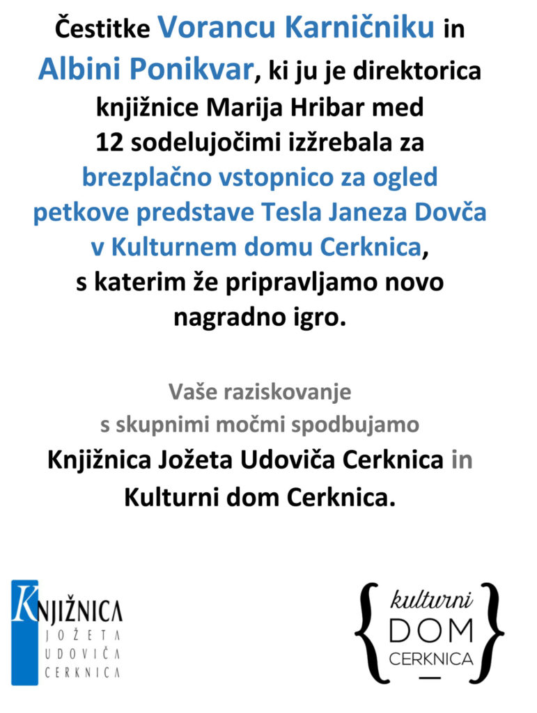 Čestitke Vorancu Karničniku in Albini Ponikvar 771x1024 - Izžrebali smo brezplačni vstopnici za ogled predstave Tesla Janeza Dovča