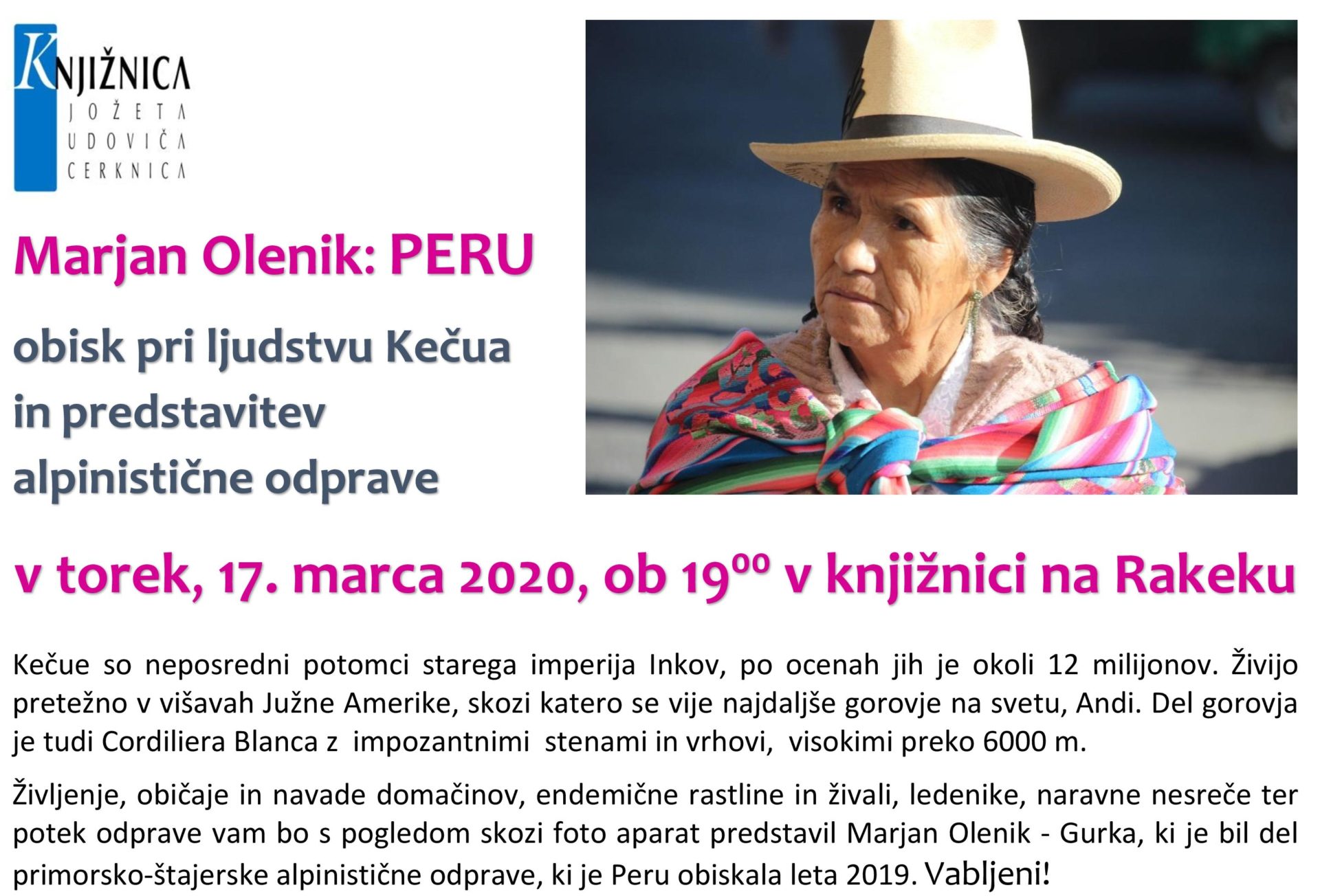 cover 1 - ODPOVEDANO – Marjan Olenik - Peru: obisk pri ljudstvu Kečua in predstavitev alpinistične odprave