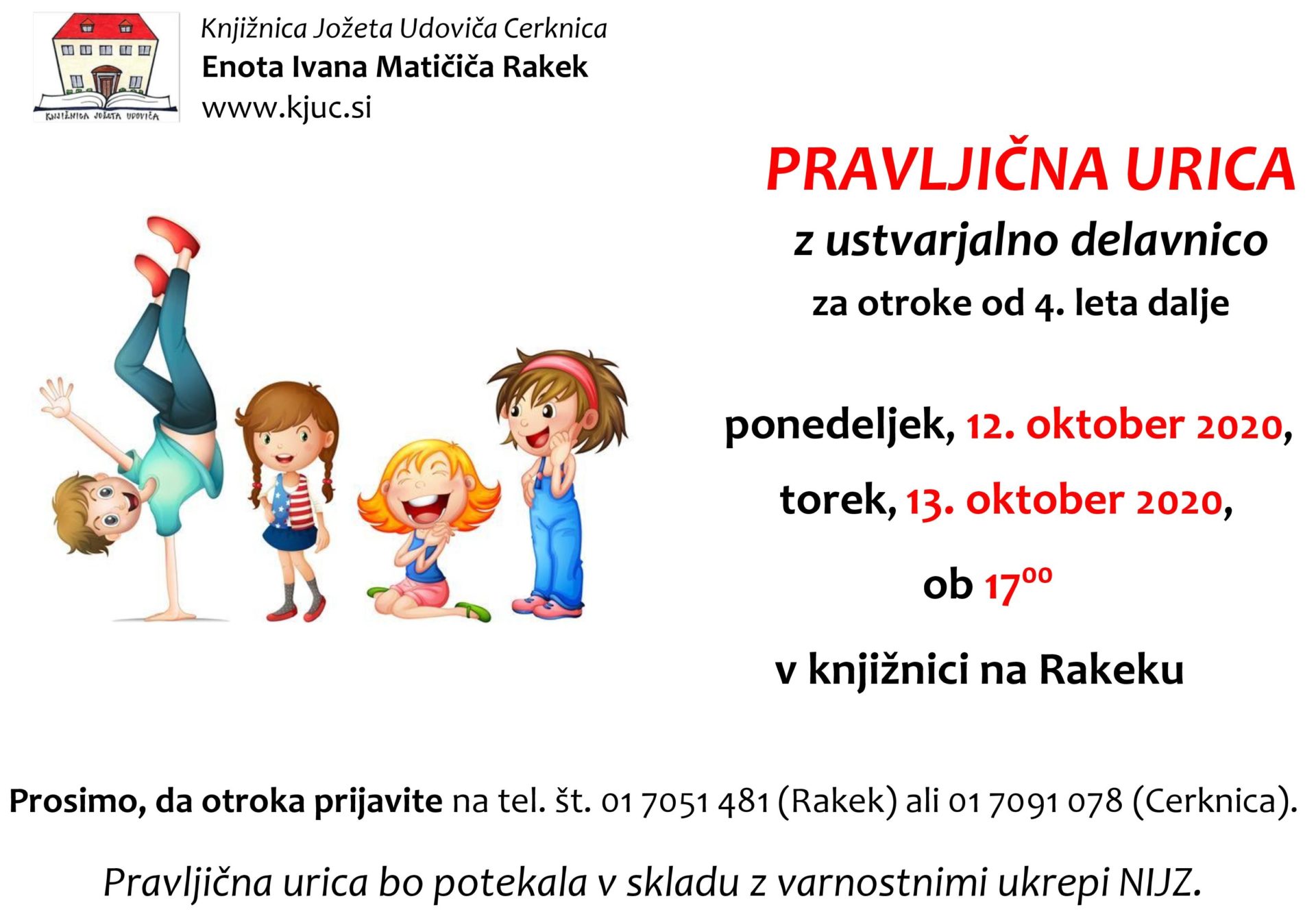 vabilo okt page 001 - Pravljična urica z ustvarjalno delavnico za otroke od 4. leta dalje – Rakek