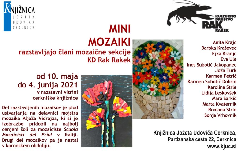 vabilo1 1024x659 - Mini mozaiki - razstavljajo člani mozaične sekcije  KD Rak Rakek