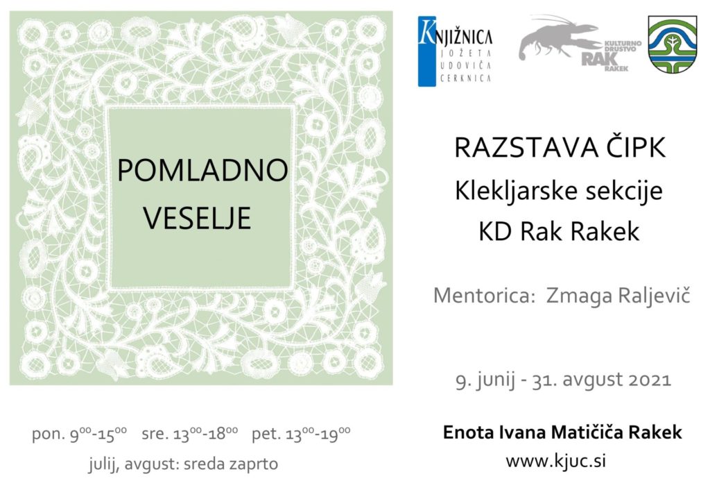 cover 1024x693 - Pomladno veselje - razstava čipk Klekljarske sekcije KD Rak Rakek