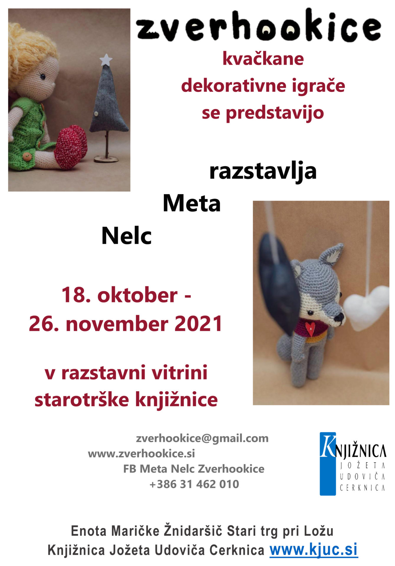 Vabilo MN Zverhookice ST - Zverhookice - kvačkane dekorativne igrače se predstavijo - razstavlja Meta Nelc