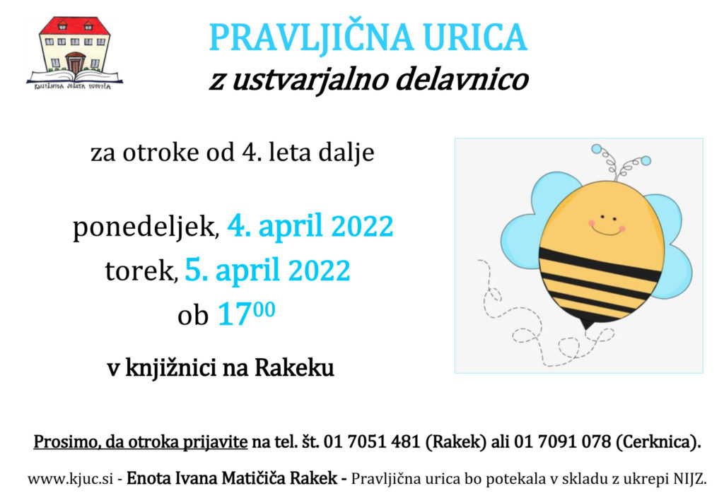 vabilo apr22 1024x705 - Pravljična urica z ustvarjalno delavnico - Rakek