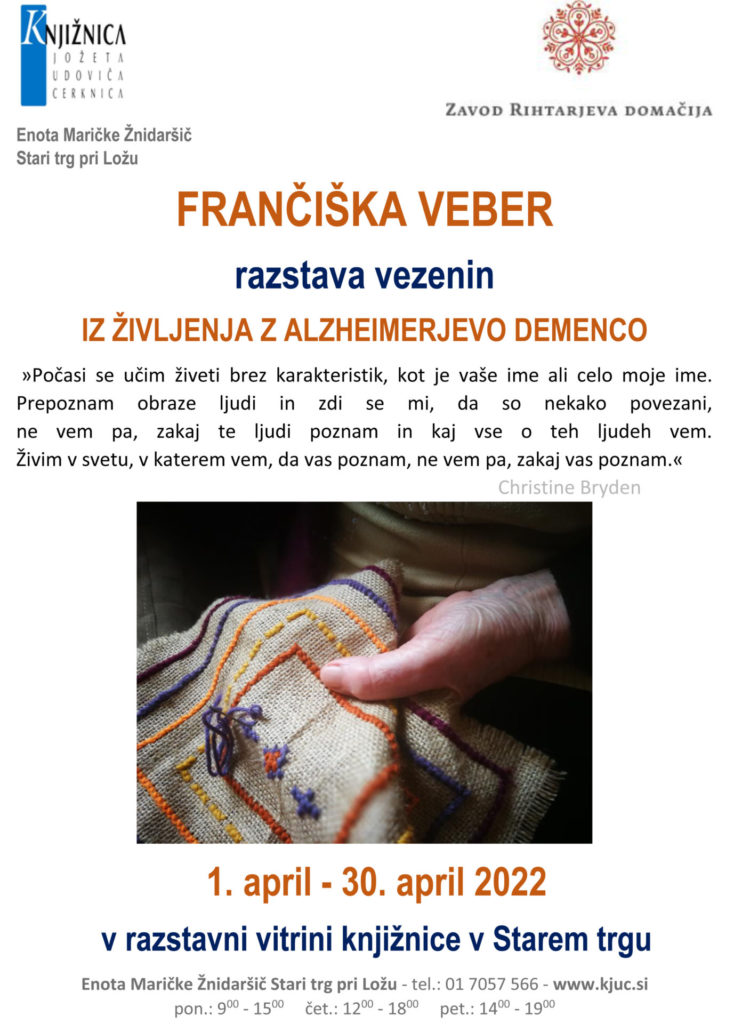 Francka Veber 750x1024 - Frančiška Veber: Iz življenja z alzheimerjevo demenco - razstava vezenin