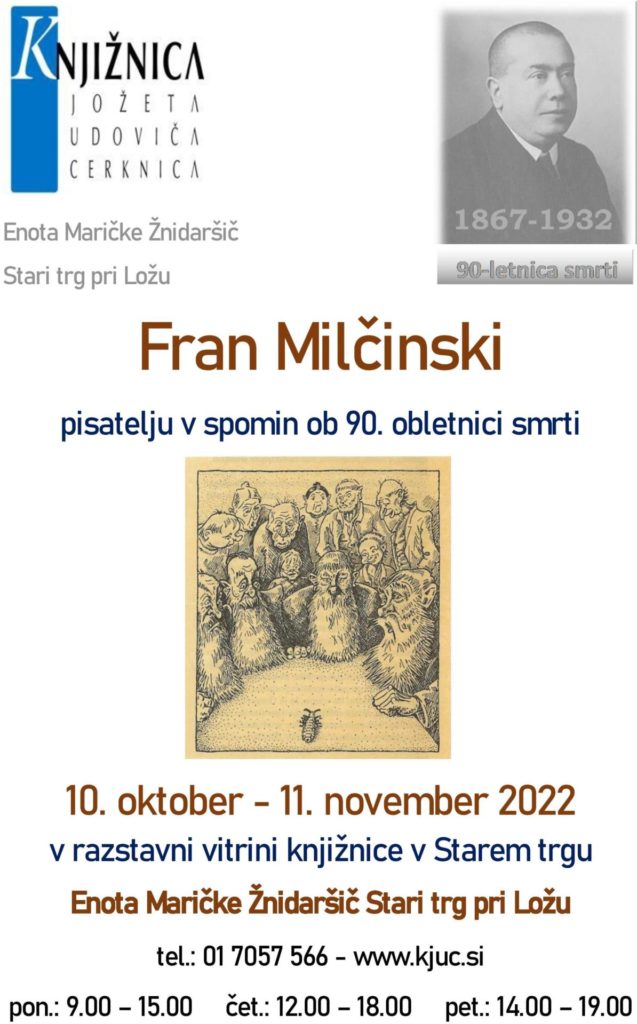 Milcinski razstava v vitrini page 001 637x1024 - Fran Milčinski - razstava pisatelju v spomin ob 90. obletnici smrti