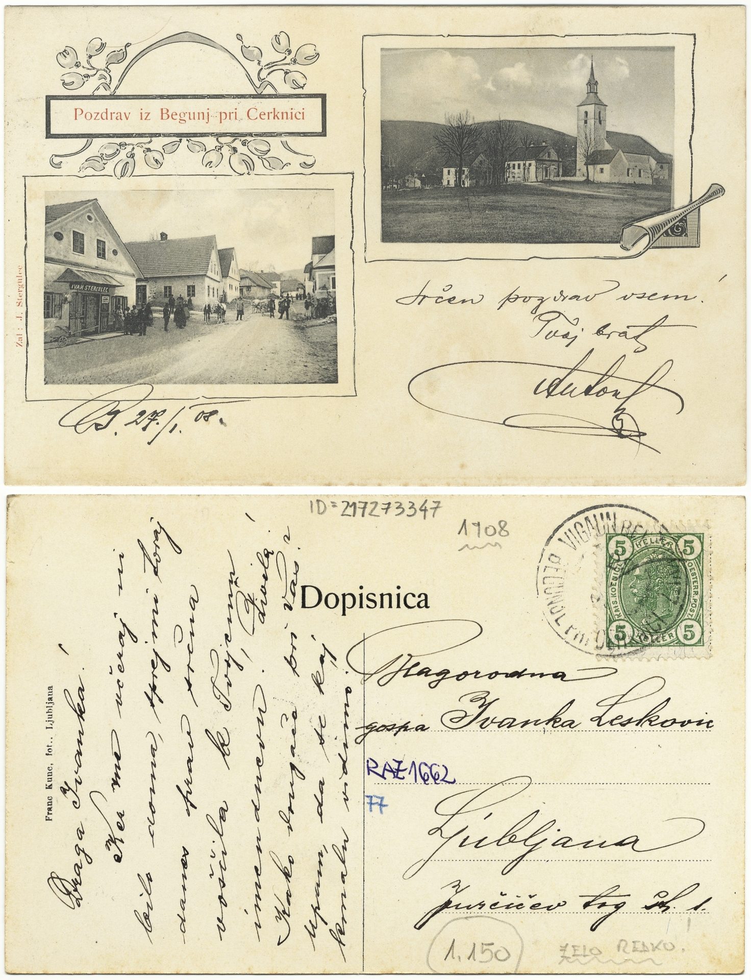 Begunje 1908 0127 217273347 1662 1 - Begunje pri Cerknici