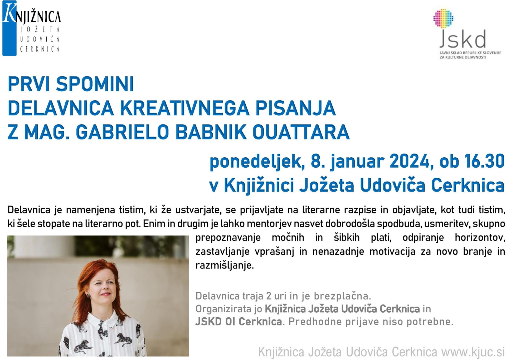 Prvi spomini – delavnica kreativnega pisanja z mag. Gabrielo Babnik Ouattara