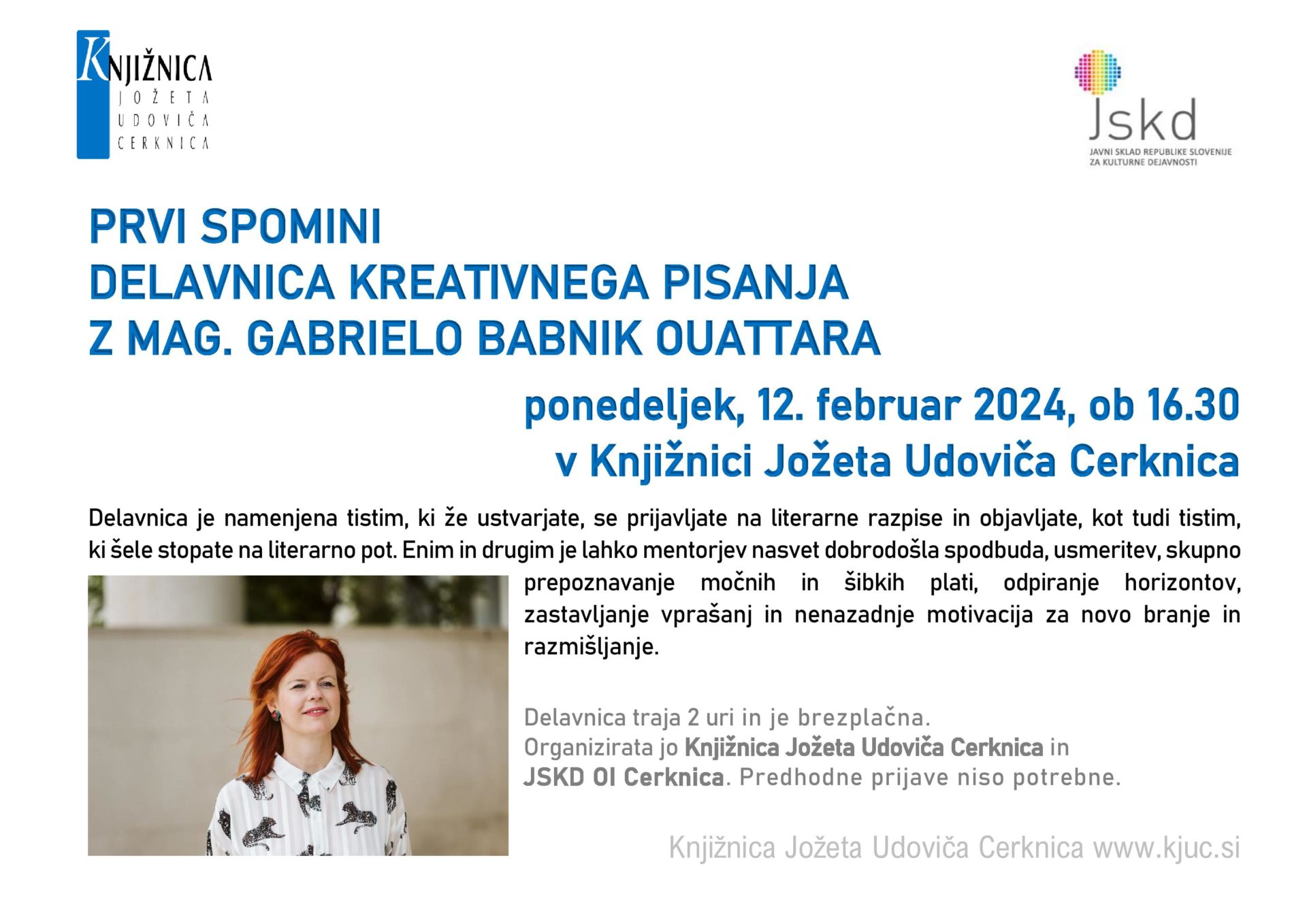 Prvi spomini – delavnica kreativnega pisanja z mag. Gabrielo Babnik Ouattara