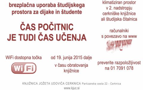 Čas počitnic je tudi čas učenja - brezplačna uporaba študijskega prostora za dijake in študente