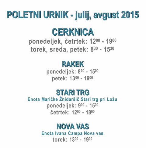 Poletni urnik 2015