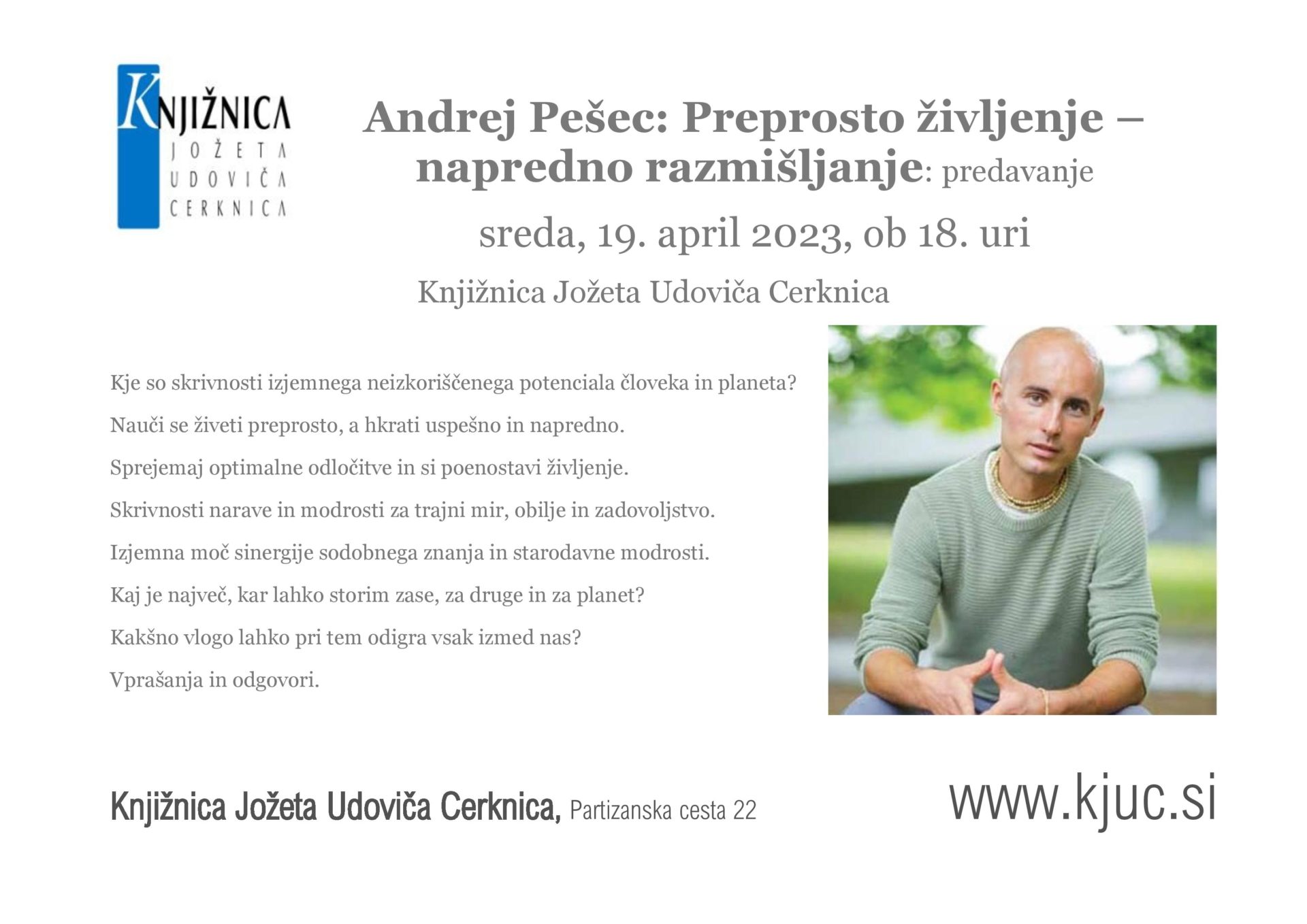 Andrej Pešec: Preprosto življenje –  napredno razmišljanje: predavanje