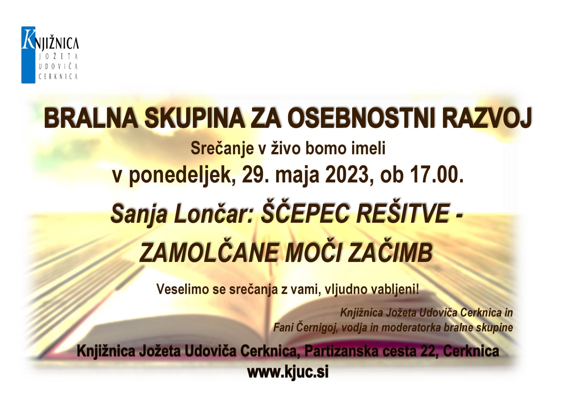 ODPOVEDANO - Srečanje Bralne skupine za osebnostni razvoj