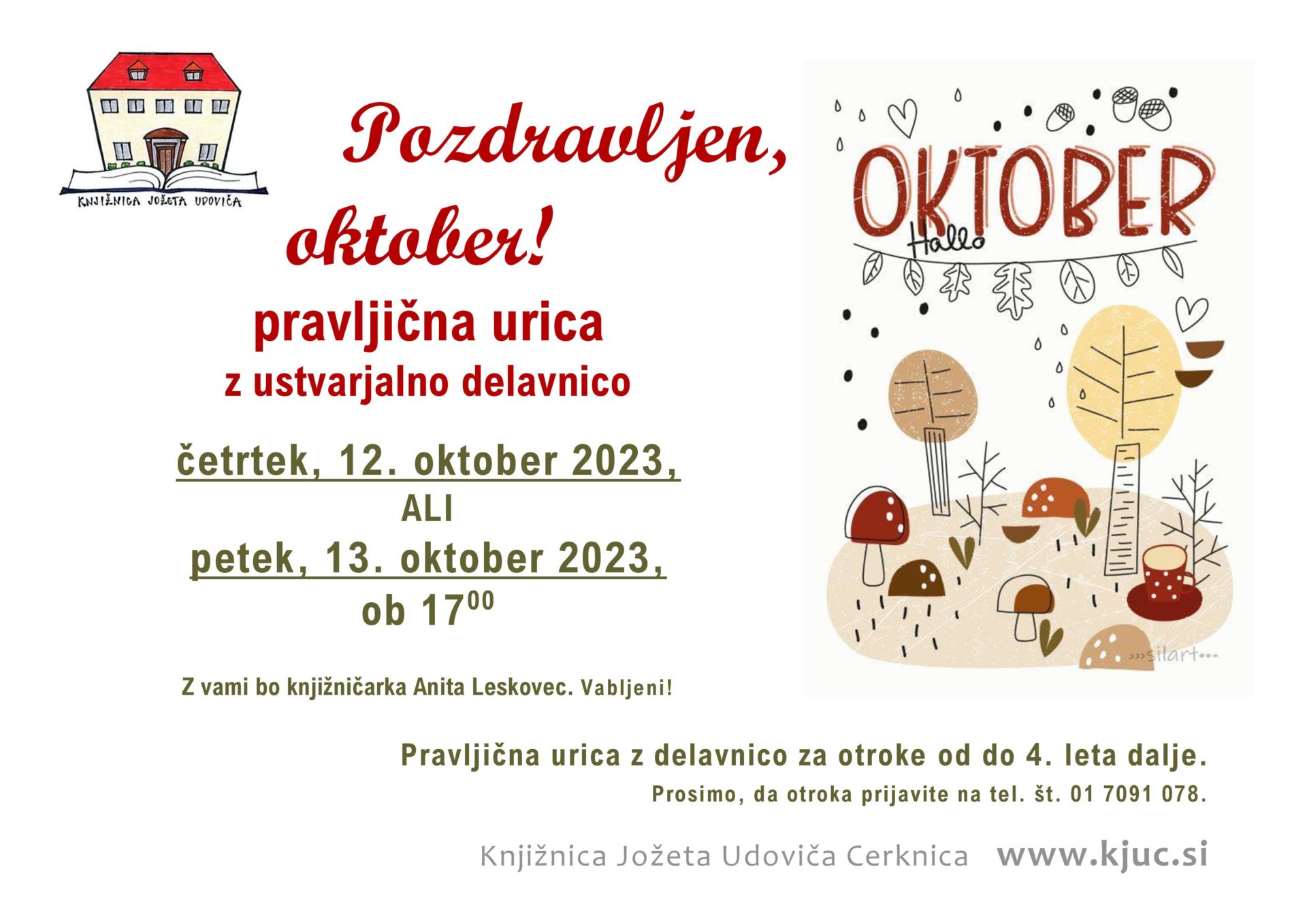 Pozdravljen, oktober - pravljična urica z ustvarjalno delavnico