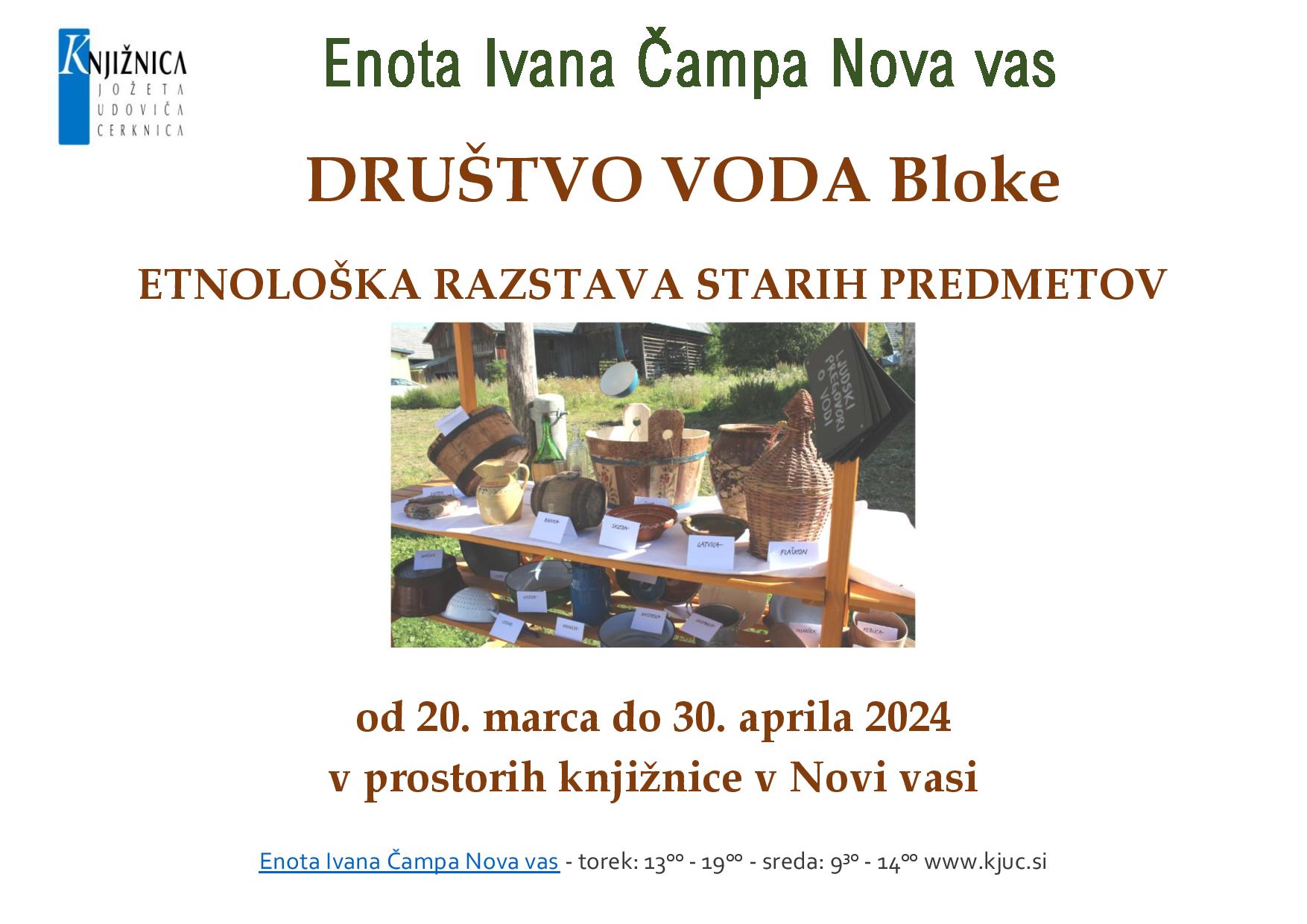 Društvo VODA Bloke - etnološka razstava starih predmetov