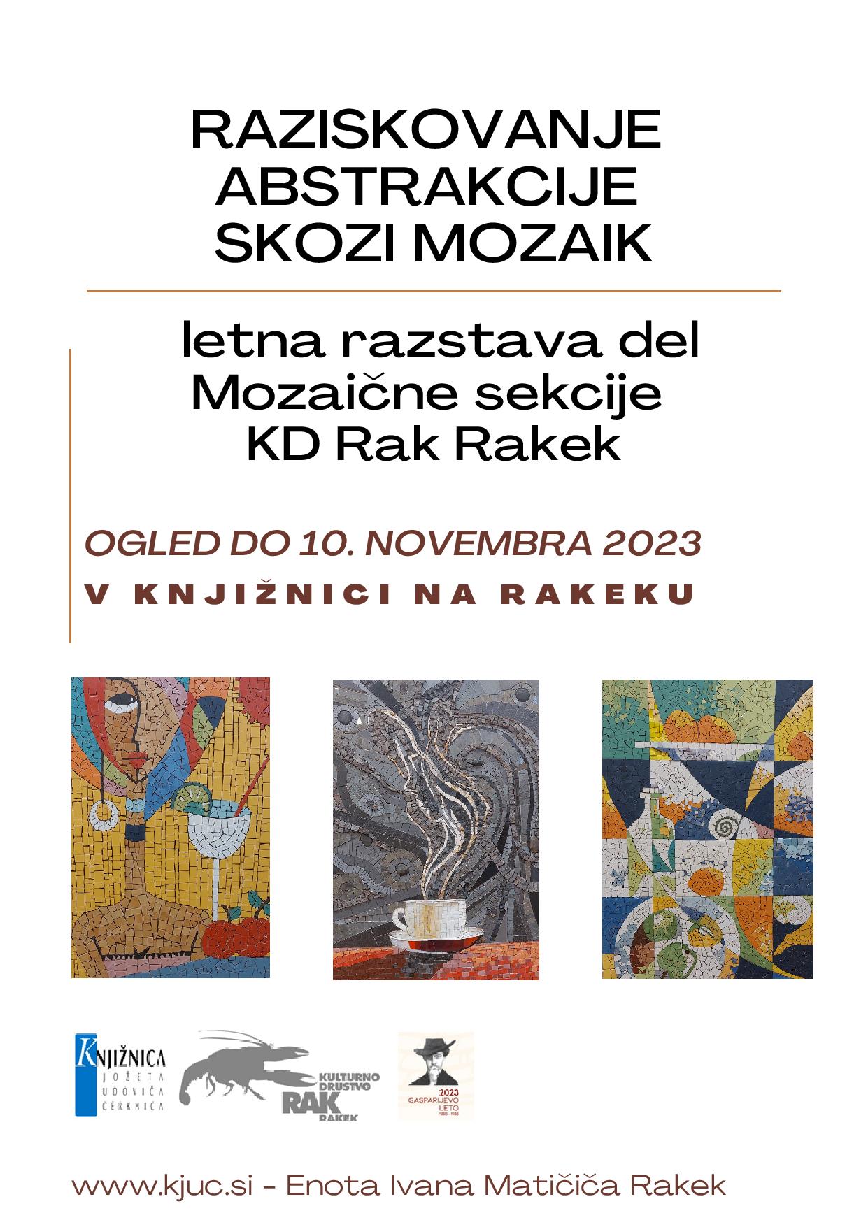 Raziskovanje abstrakcije skozi mozaik - razstava izdelkov Mozaične sekcije KD Rak Rakek