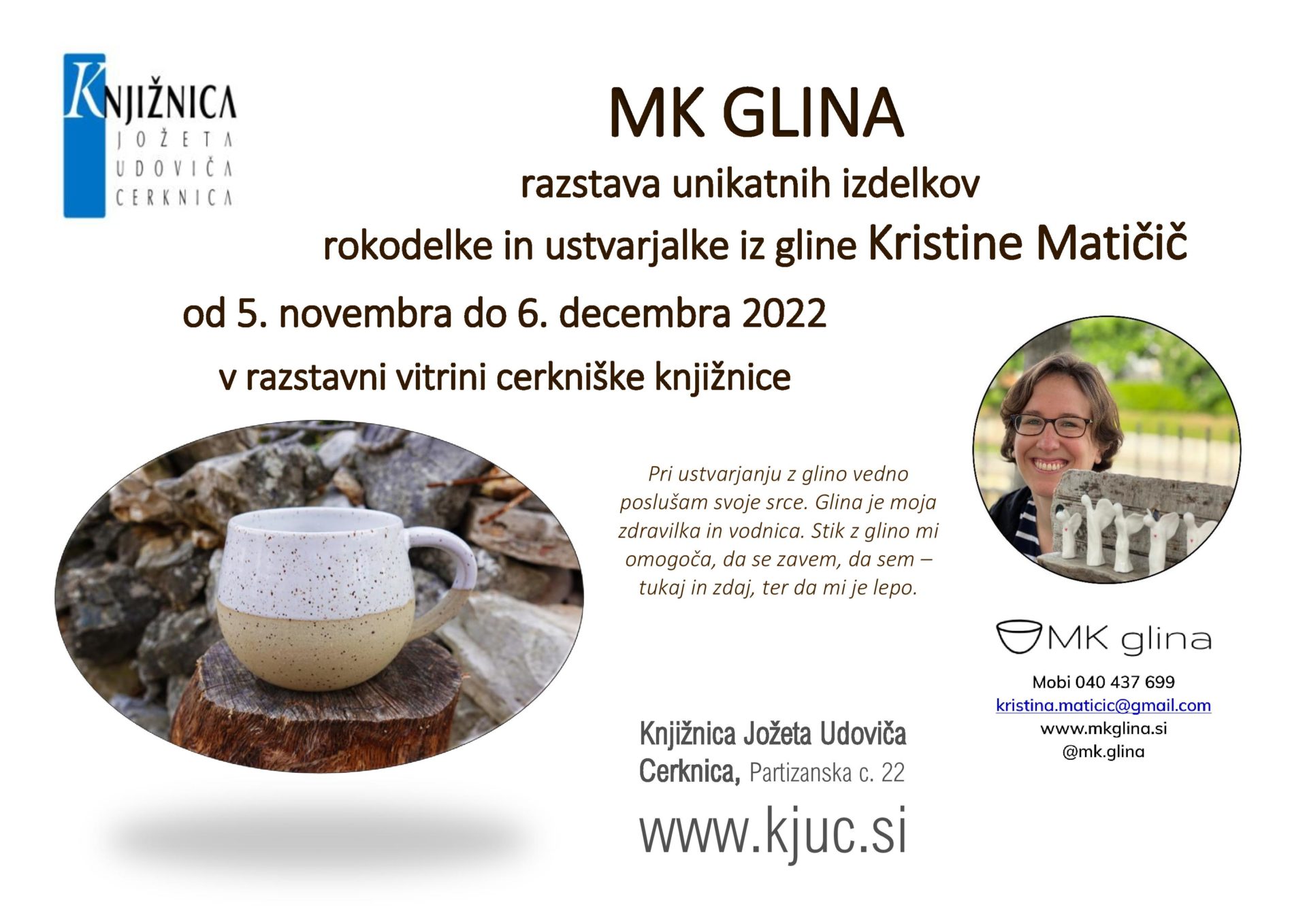 MK GLINA - razstava unikatnih izdelkov rokodelke in ustvarjalke iz gline Kristine Matičič