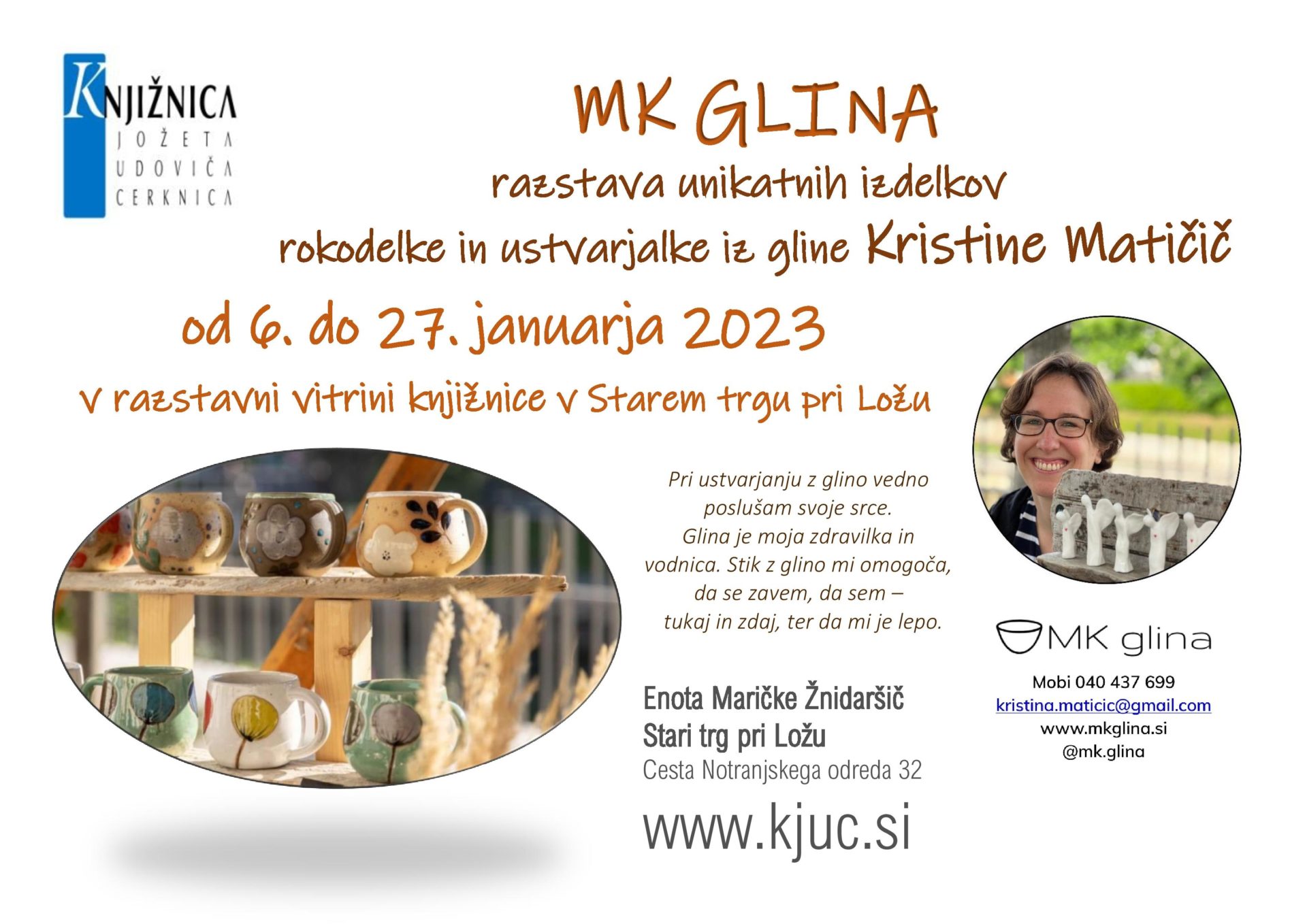 MK GLINA – razstava unikatnih izdelkov rokodelke in ustvarjalke iz gline Kristine Matičič