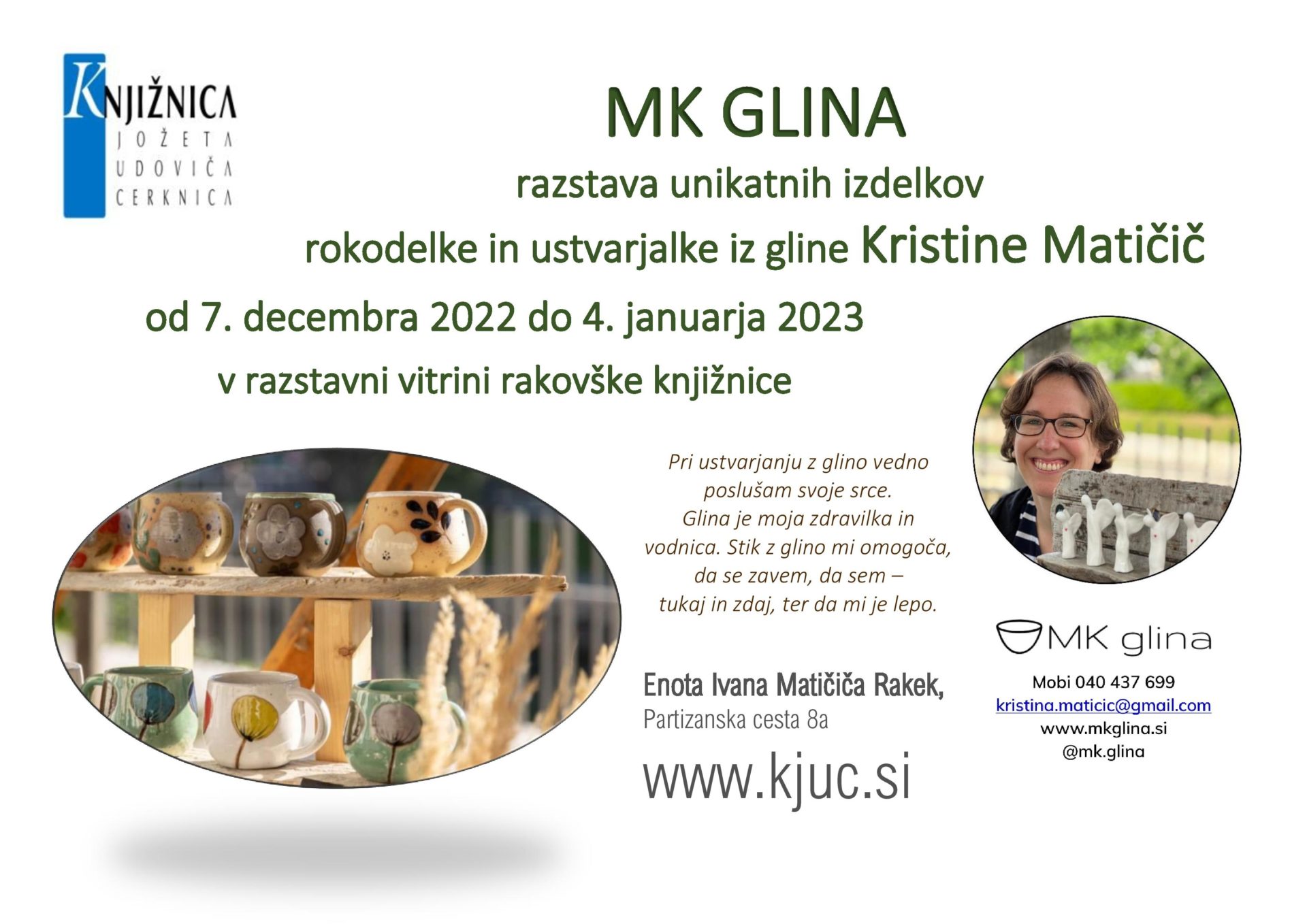 MK GLINA – razstava unikatnih izdelkov rokodelke in ustvarjalke iz gline Kristine Matičič