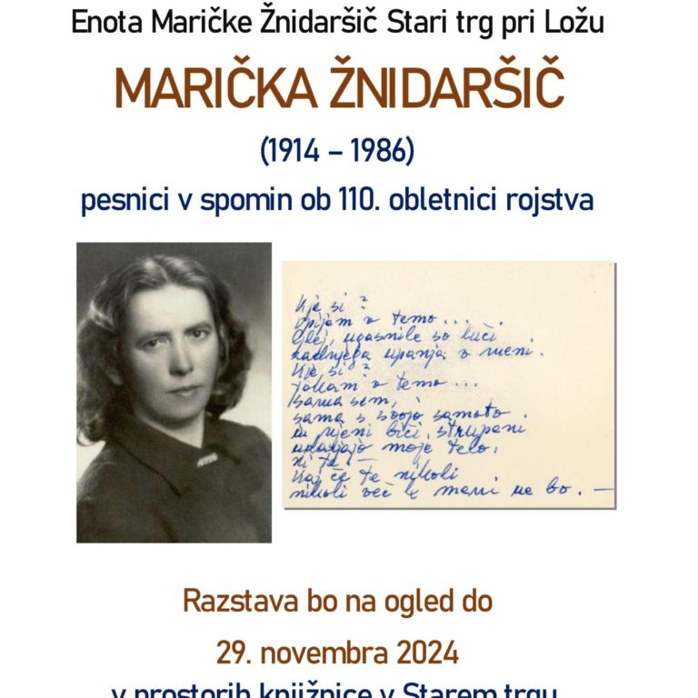 Razstava ob 110-letnici rojstva Maričke Žnidaršič
