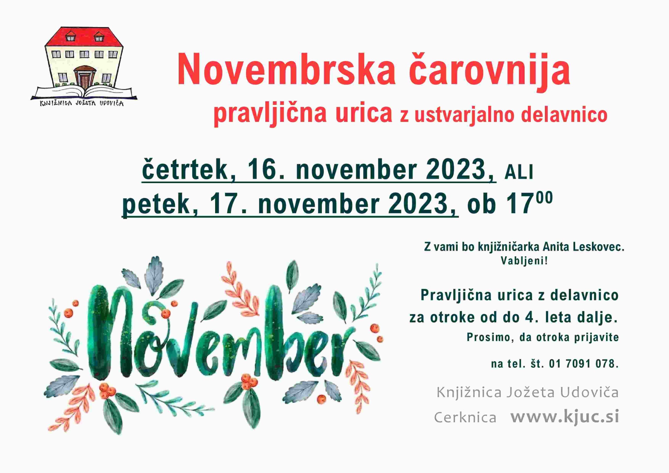 Novembrska čarovnija – pravljična urica z ustvarjalno delavnico