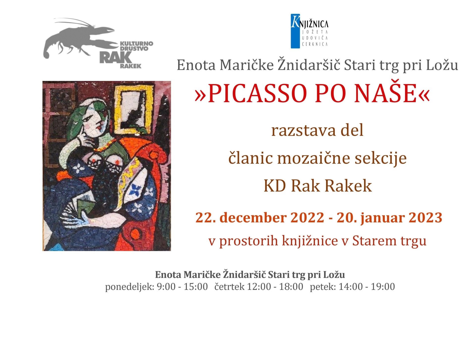 Picasso po naše - Razstava del članic mozaične sekcije KD Rak Rakek