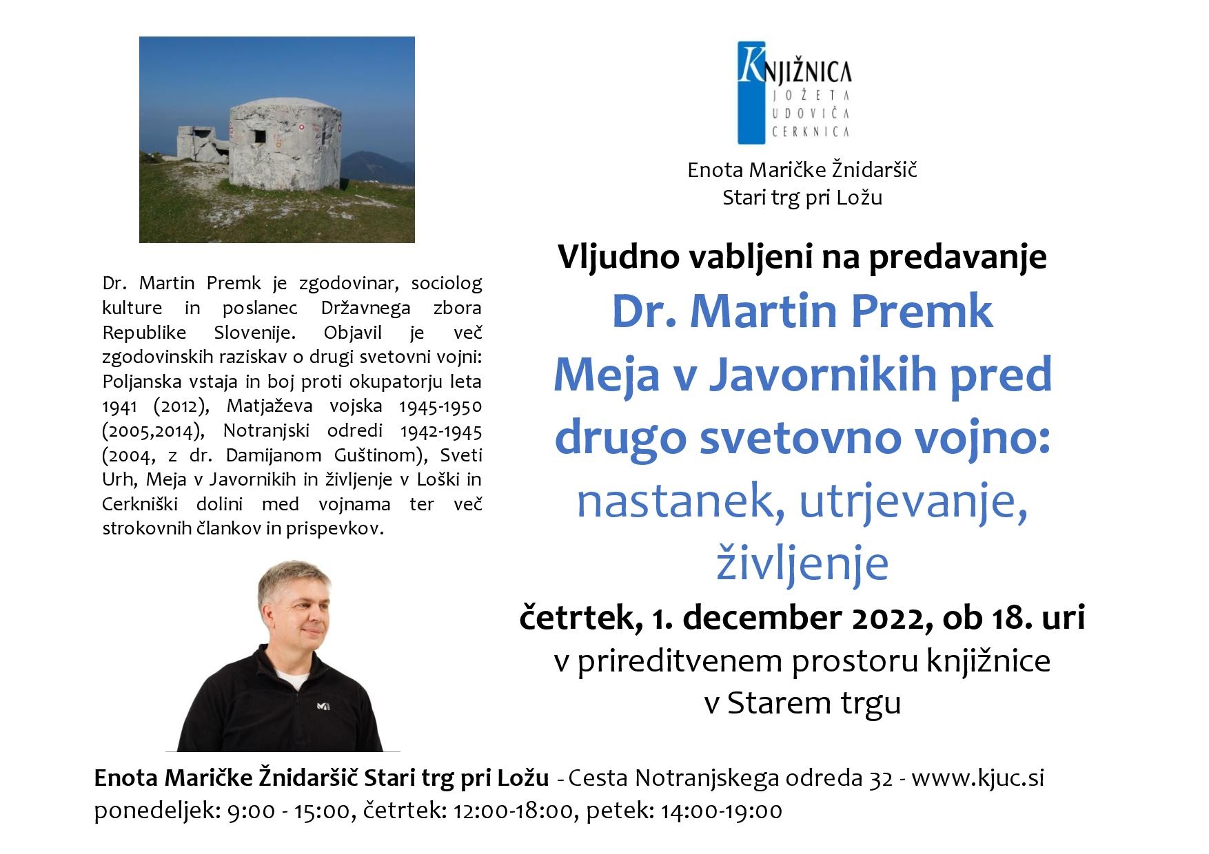 Martin Premk - Meja v Javornikih pred drugo svetovno vojno: nastanek, utrjevanje, življenje