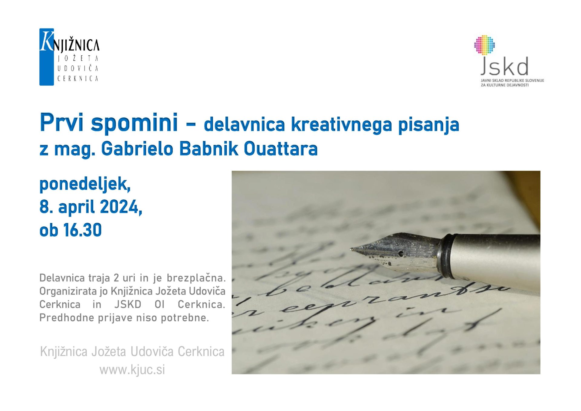 Prvi spomini – delavnica kreativnega pisanja z mag. Gabrielo Babnik Ouattara