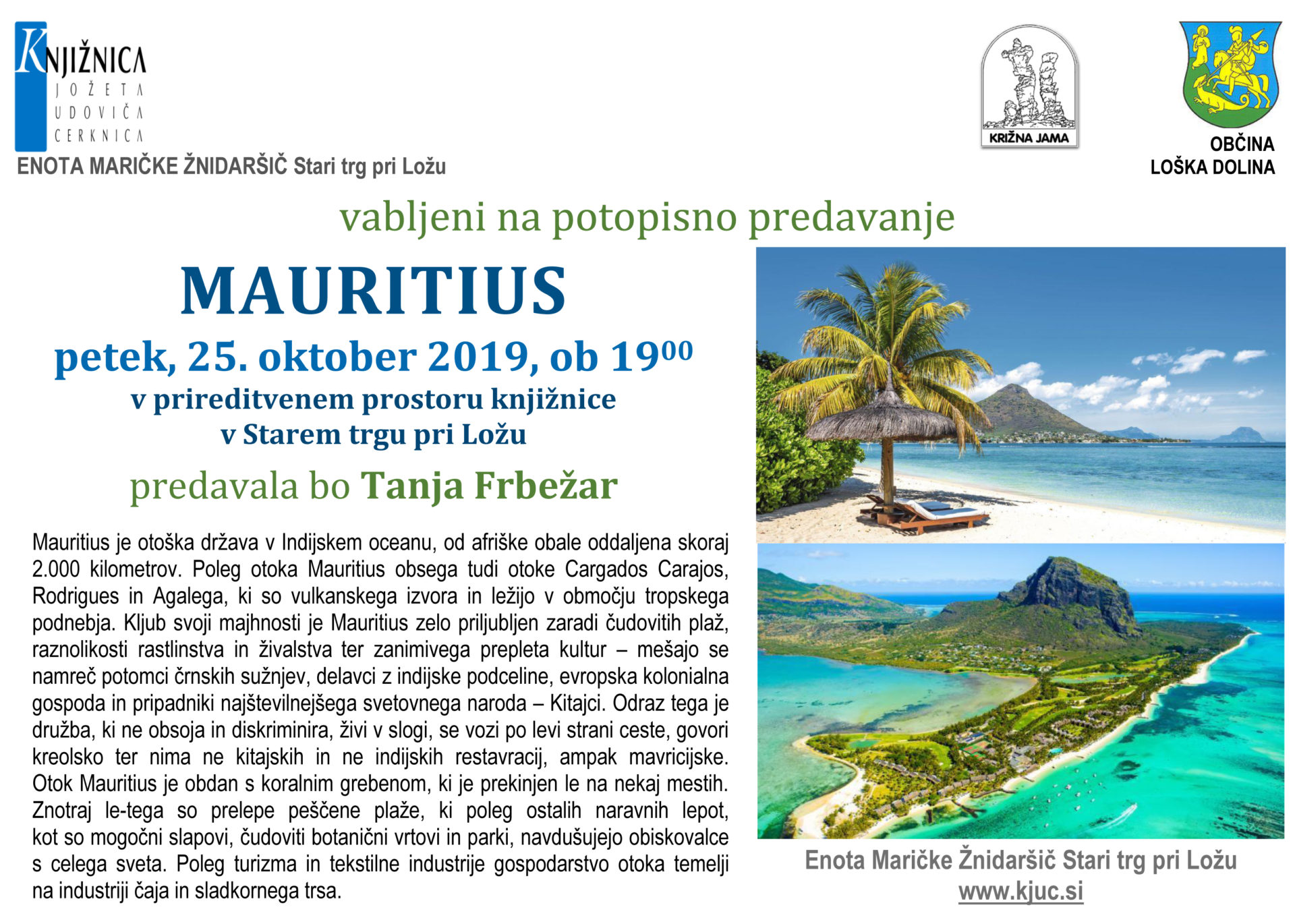 Tanja Frbežar: Mauritius - potopisno predavanje