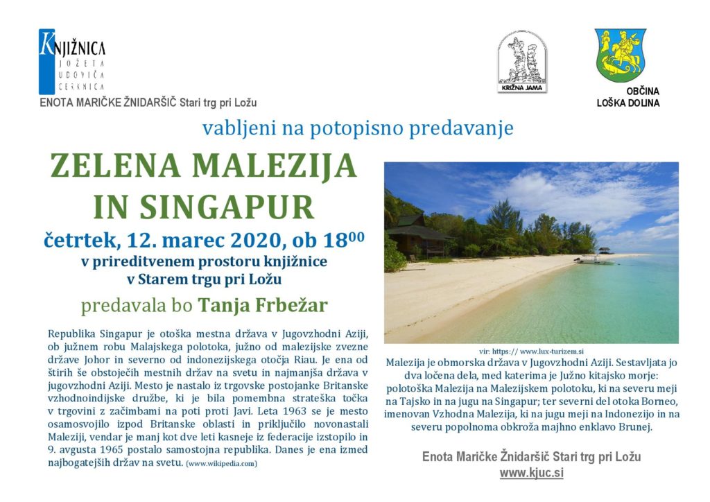 ODPOVEDANO – Tanja Frbežar: Zelena Malezija in Singapur - potopisno predavanje