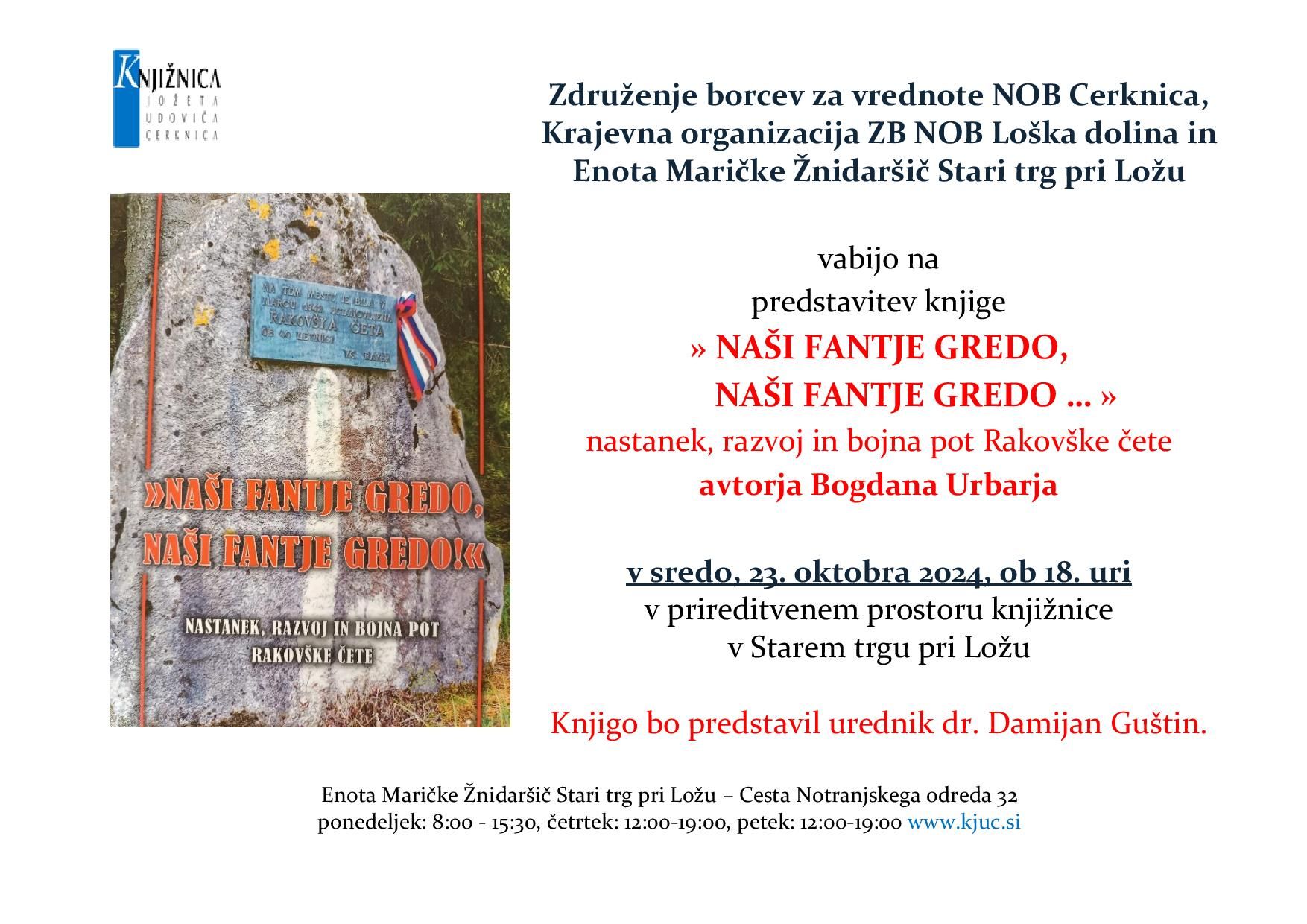 Predstavitev knjige Bogdana Urbarja - Naši fantje gredo, naši fantje gredo...