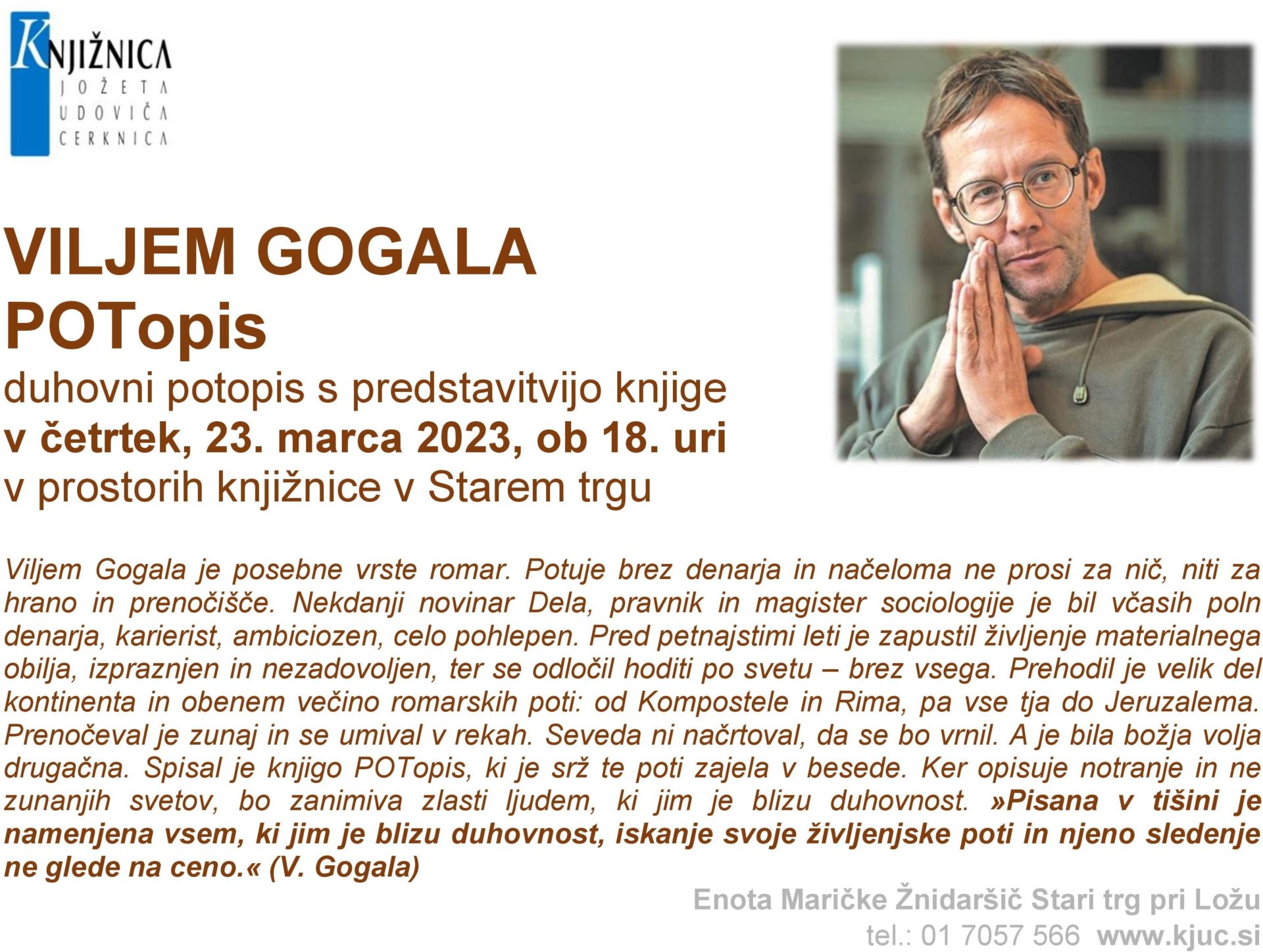 Viljem Gogala: Potopis - duhovni potopis s predstavitvijo knjige