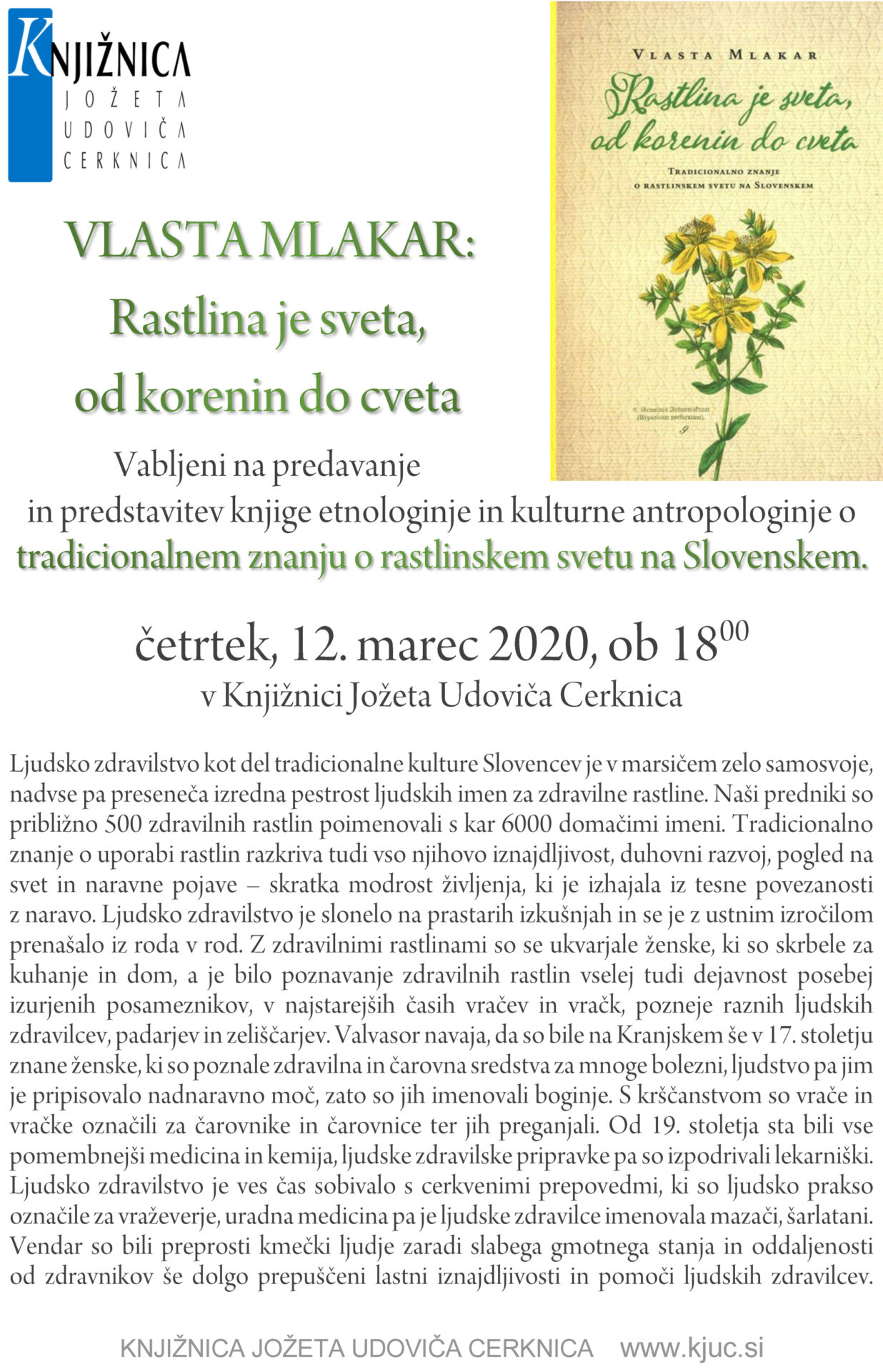 ODPOVEDANO – Vlasta Mlakar: Rastlina je sveta, od korenin do cveta