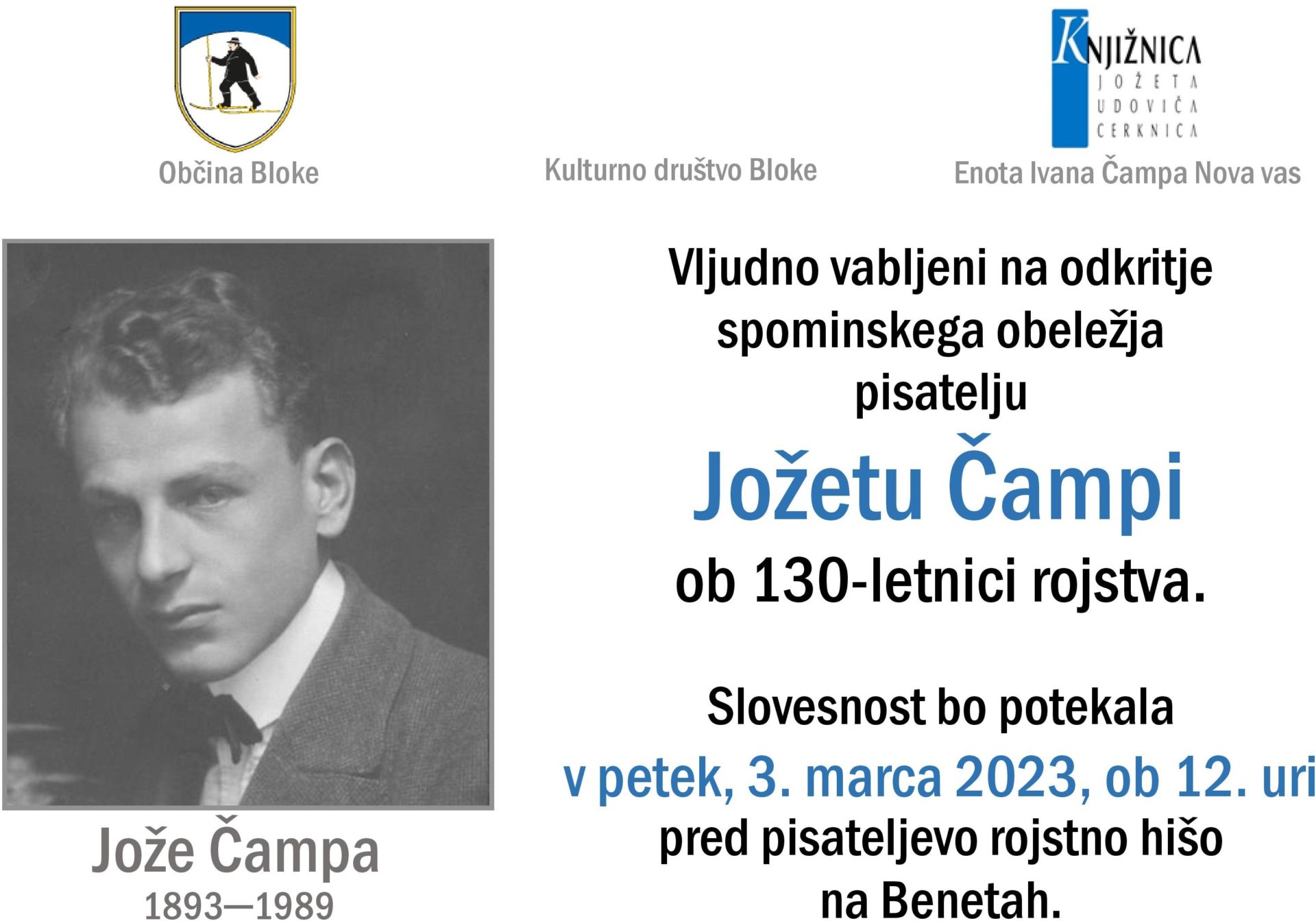 Odkritje spominskega obeležja pisatelju Jožetu Čampi ob 130-letnici rojstva