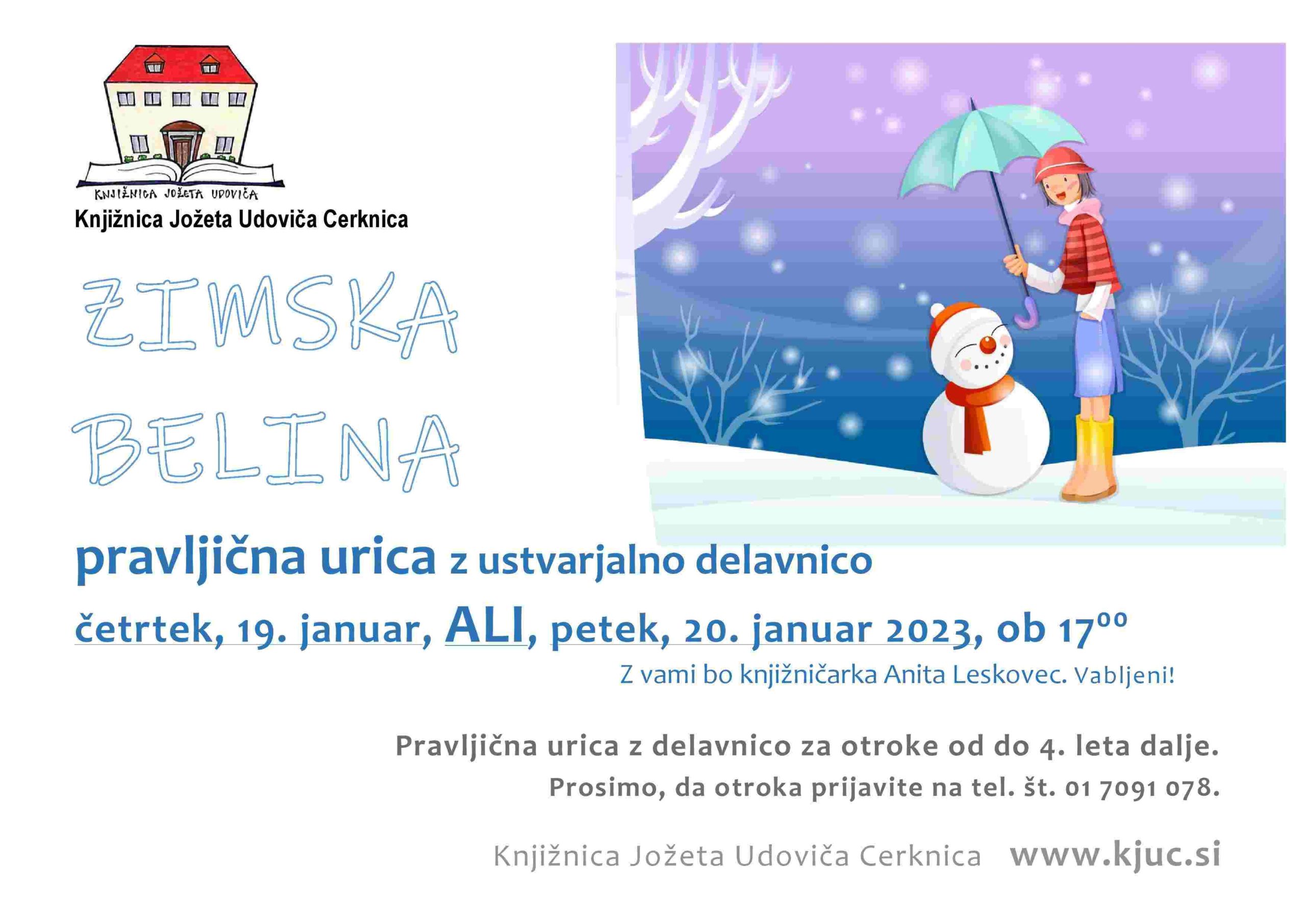 Zimska belina - pravljična urica z ustvarjalno delavnico za otroke od do 4. leta dalje