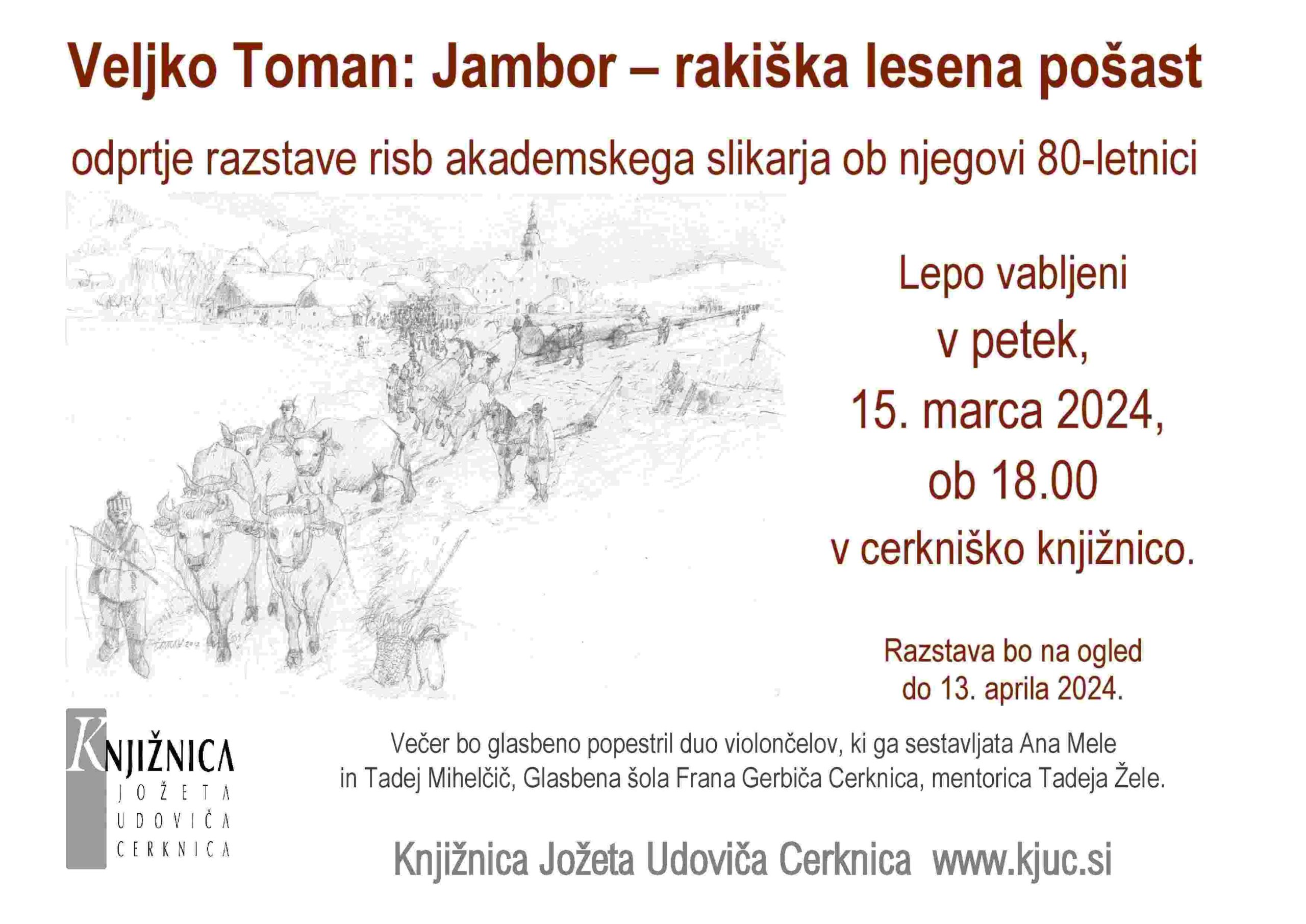 Veljko Toman: Jambor - rakiška lesena pošast - odprtje razstave risb akademskega slikarja ob njegovi 80-letnici