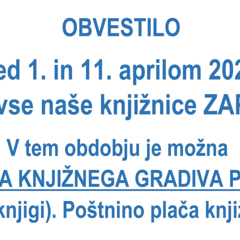 Zaprtje knjižnic od 1. do 11. aprila