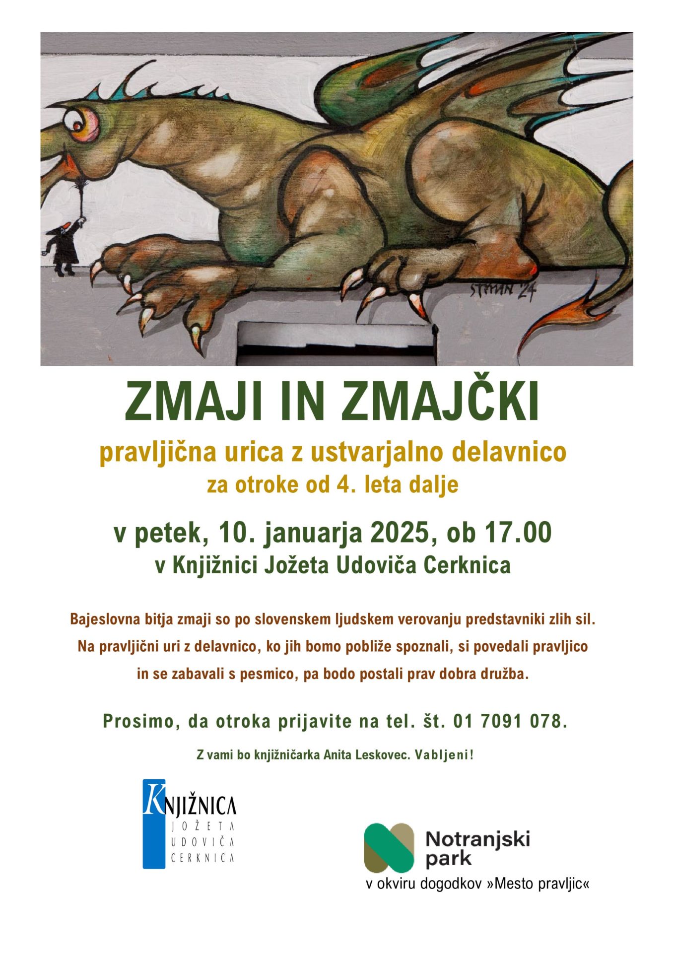 Zmaji in zmajčki – Mesto pravljic - pravljična urica z ustvarjalno delavnico za otroke od 4. leta dalje