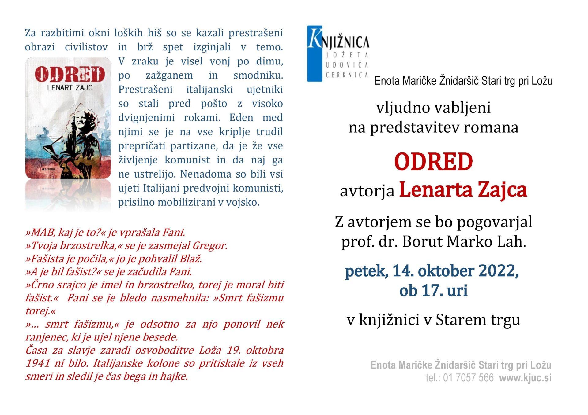 Lenart Zajc: Odred - predstavitev romana